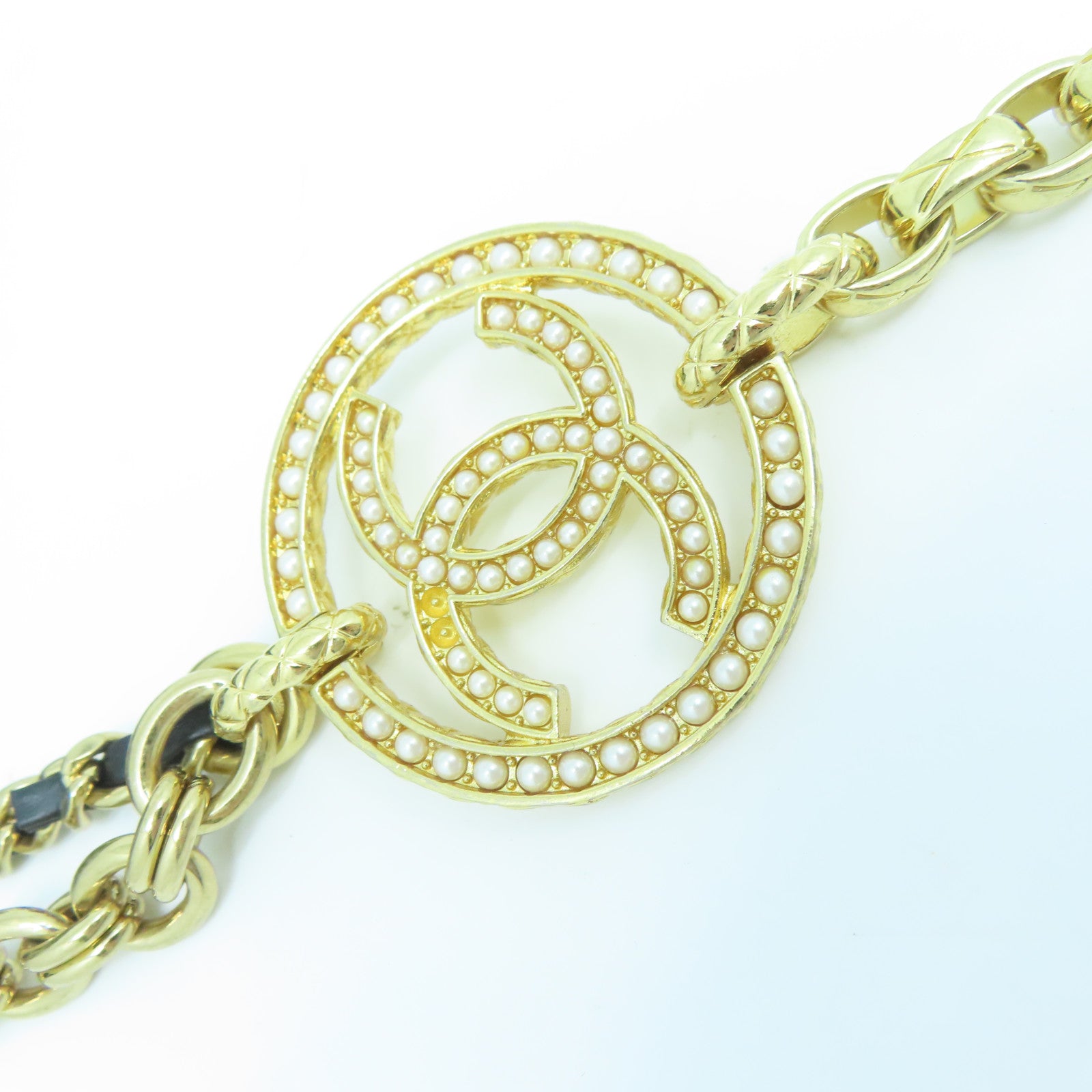 CHANEL 菱格羊皮皮革Chain Shoulder金扣鏈帶肩背袋黑色