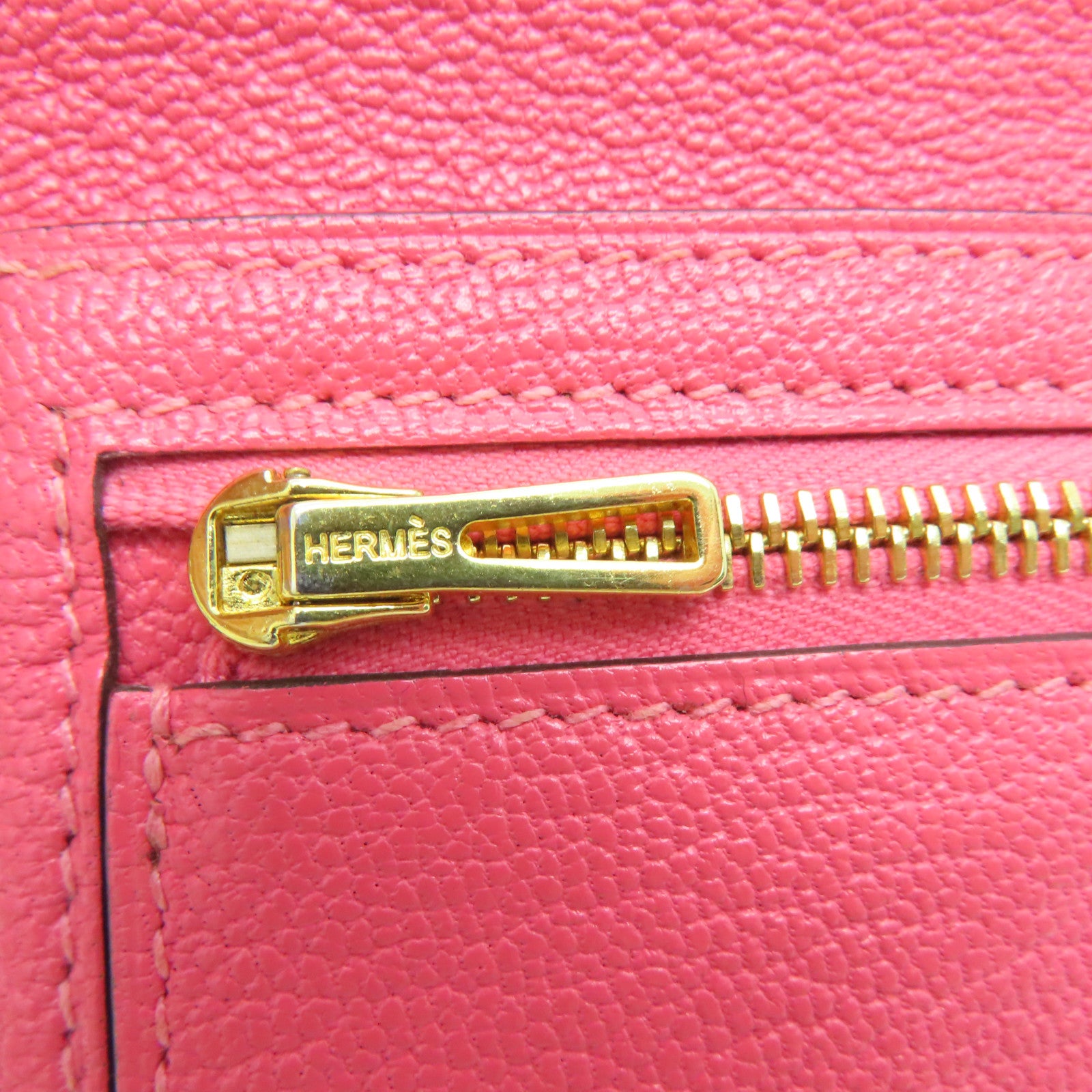 HERMES 【激減優惠】Chevre皮革Long Wallet金扣長錢包Rose Dragee/粉紅色