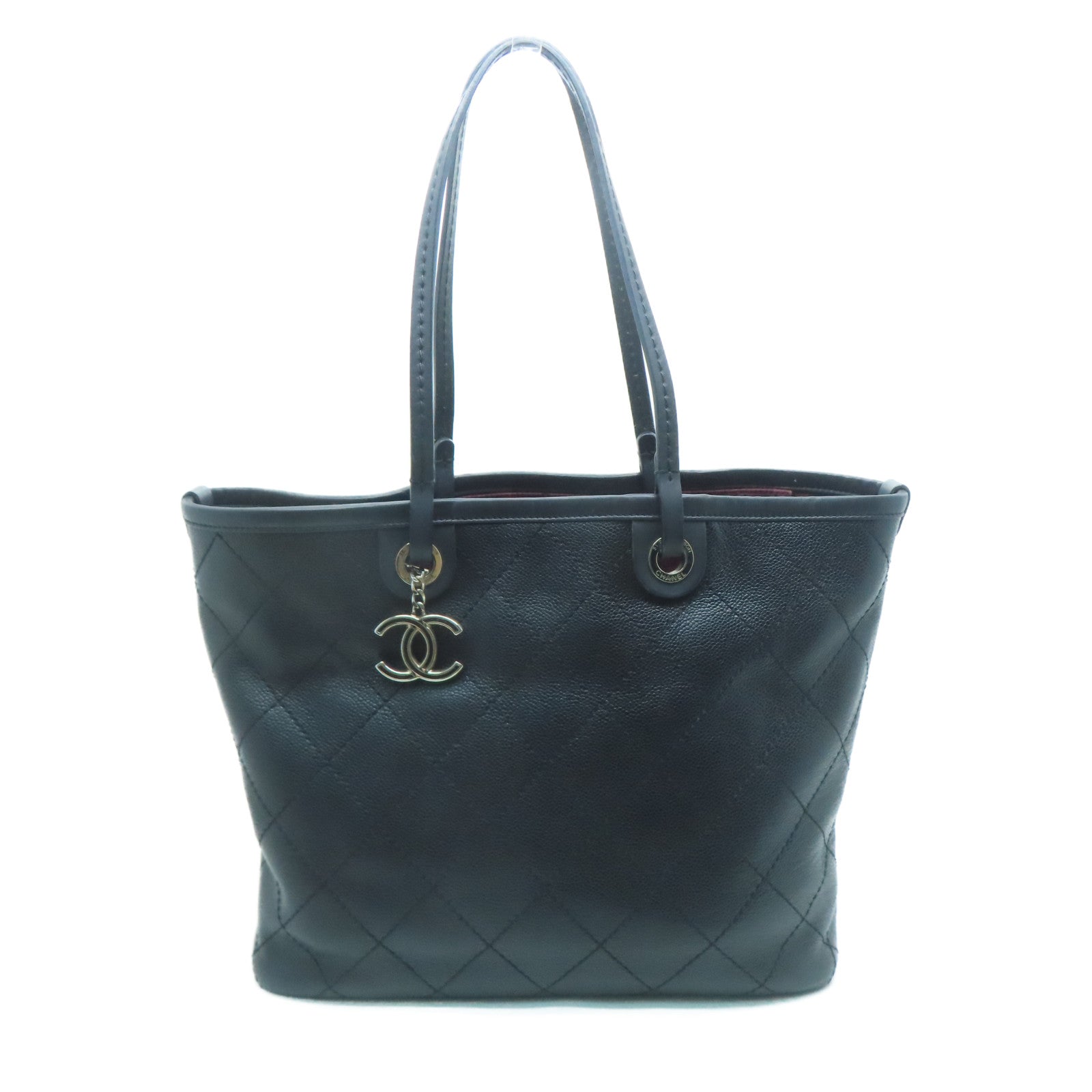 CHANEL 菱格牛皮皮革Tote Bag銀扣手挽袋黑色