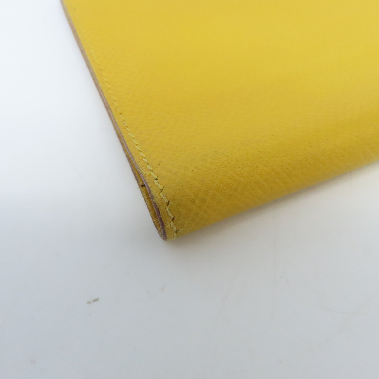 HERMES Epsom Leather Passport Case Silver Buckle Passport Holder Yellow