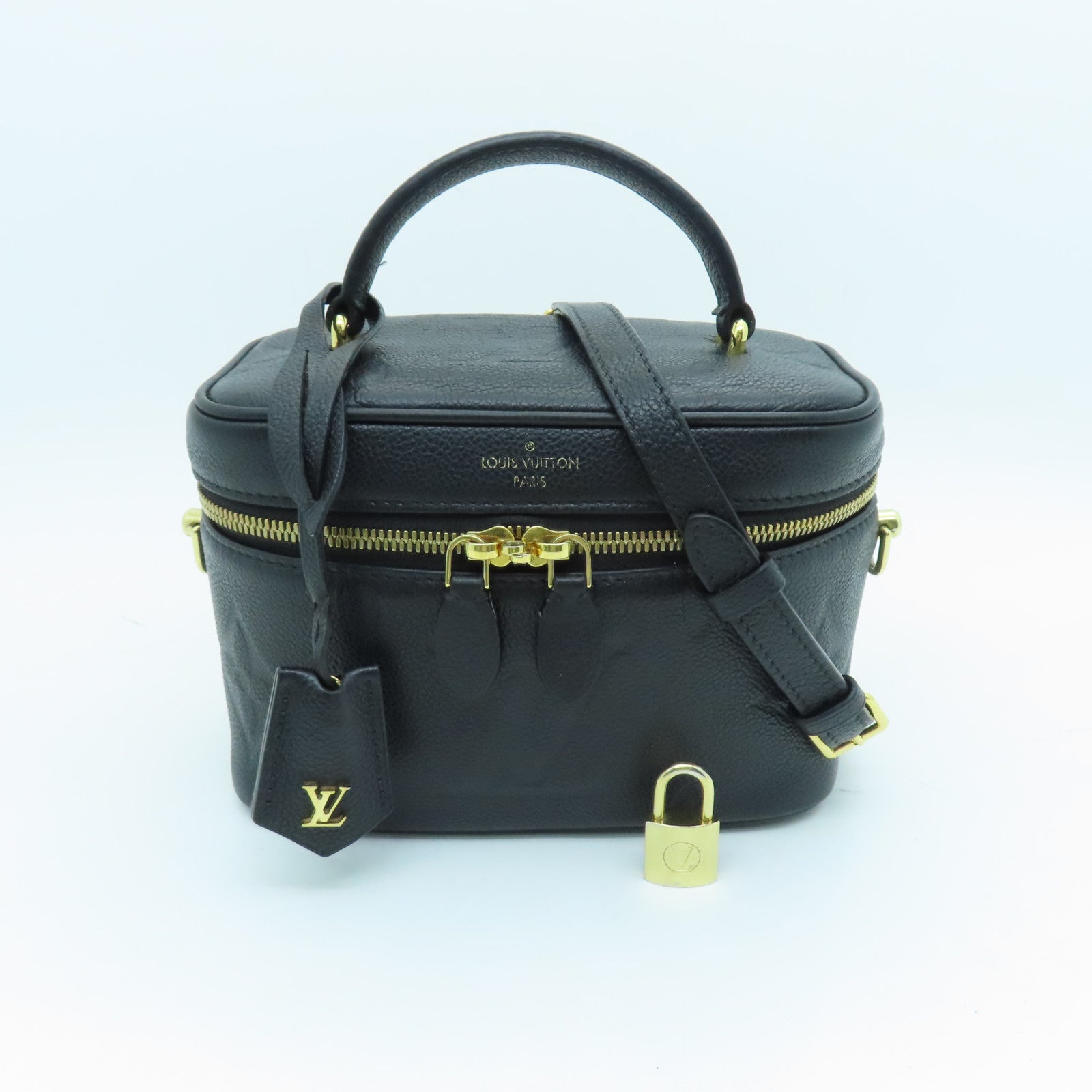 LOUIS VUITTON Monogram Empreinte Vanity PM Gold Buckle Chain Shoulder Bag Black