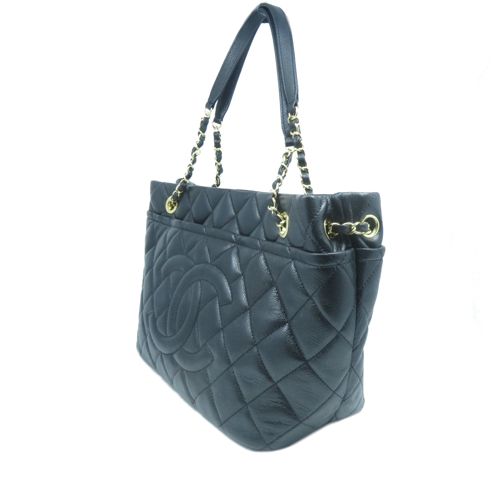 CHANEL 菱格牛皮皮革Tote Bag金扣手挽袋黑色