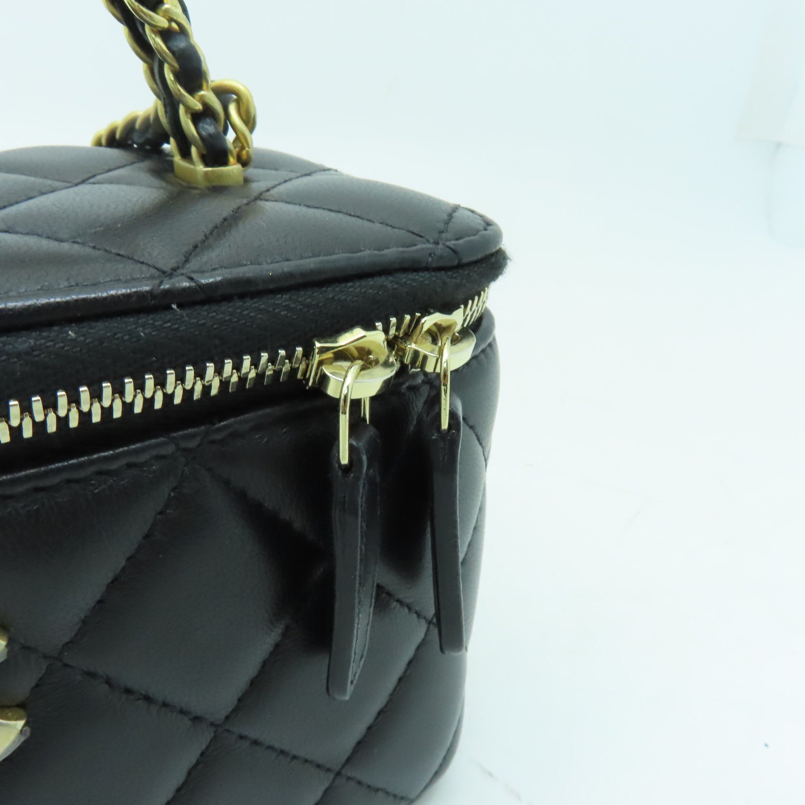 CHANEL 菱格羊皮皮革Vanity Case金扣手挽肩背兩用袋黒色