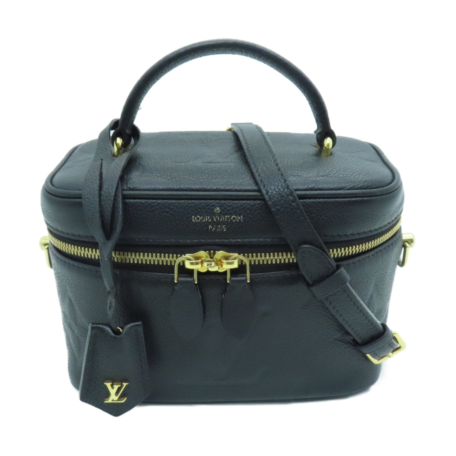 LOUIS VUITTON Monogram Empreinte Vanity PM Gold Buckle Chain Shoulder Bag Black