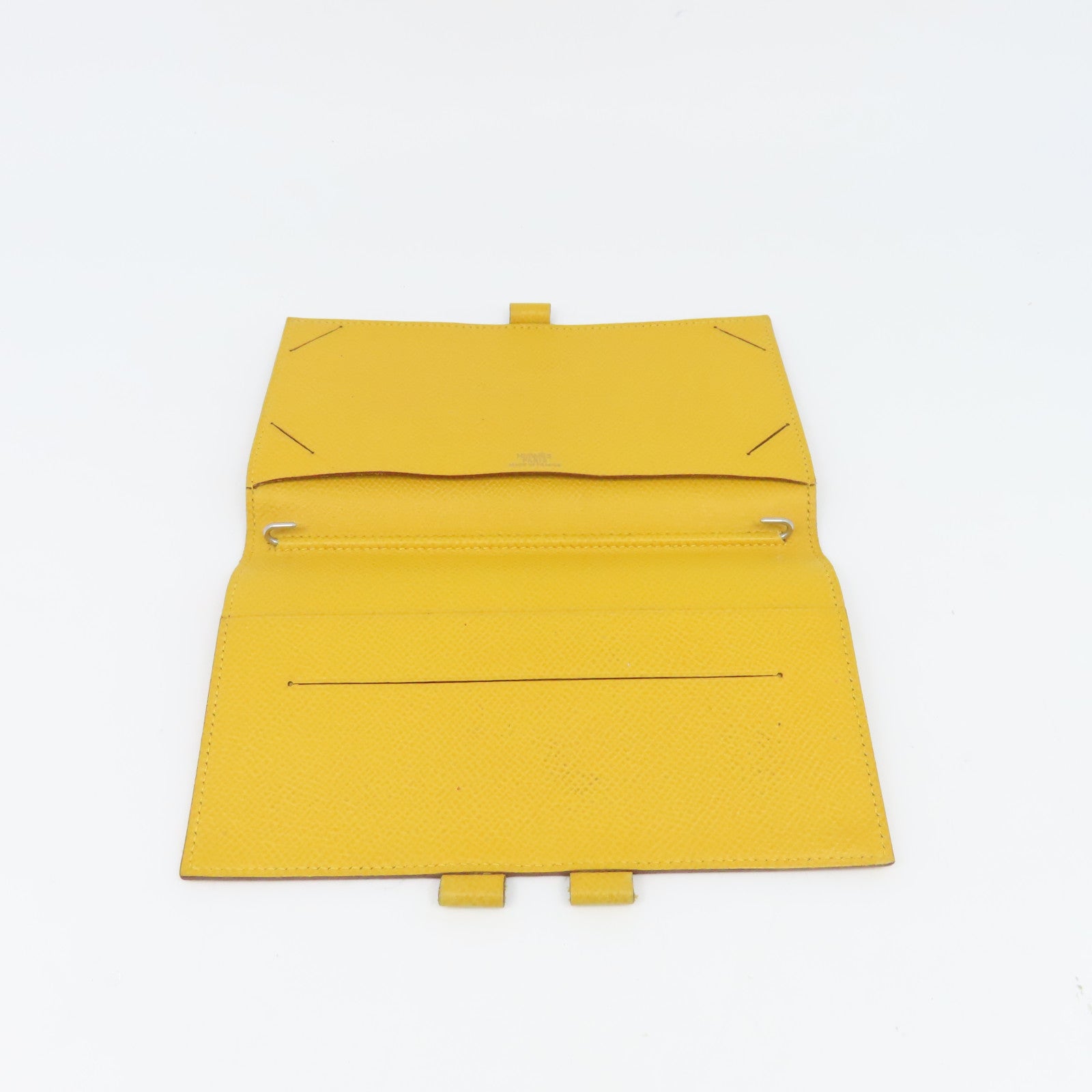 HERMES Epsom Leather Passport Case Silver Buckle Passport Holder Yellow