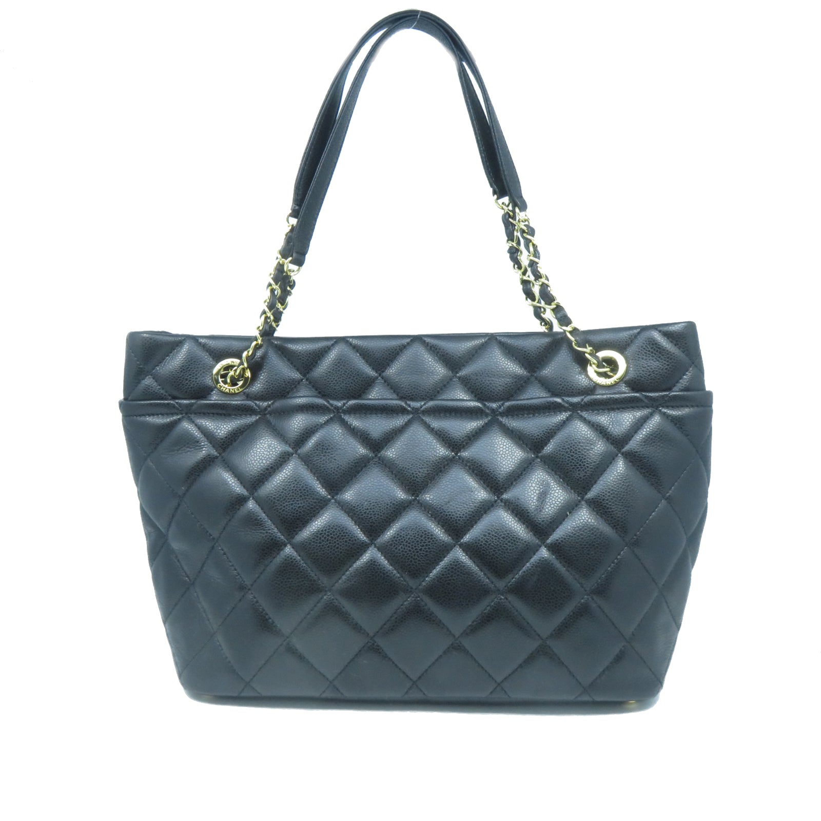 CHANEL 菱格牛皮皮革Tote Bag金扣手挽袋黑色