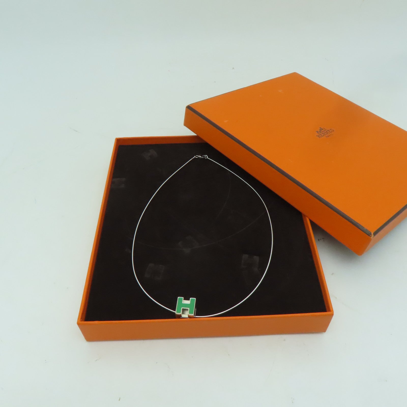 HERMES 金屬H Cube項鍊綠色/銀色