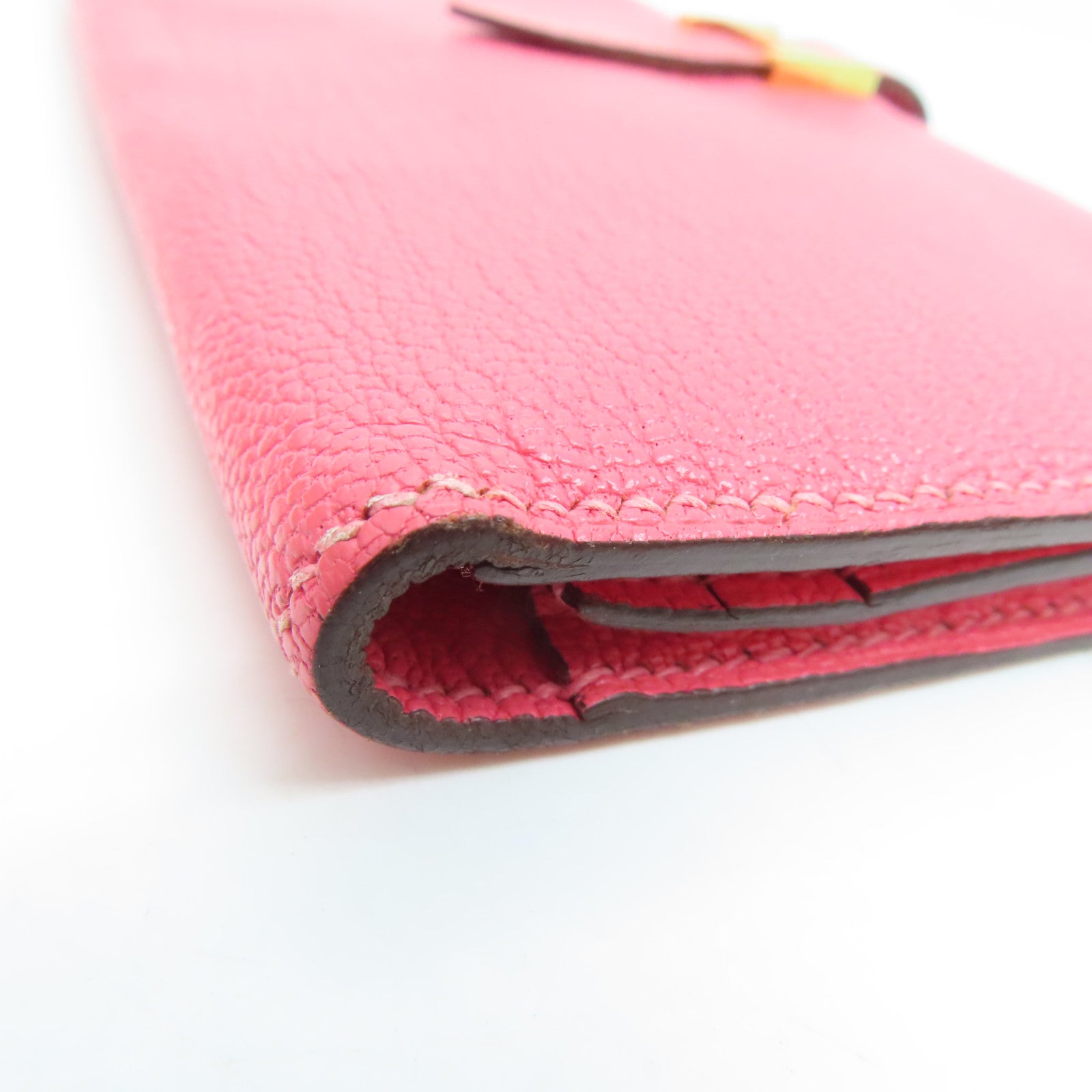 HERMES 【激減優惠】Chevre皮革Long Wallet金扣長錢包Rose Dragee/粉紅色