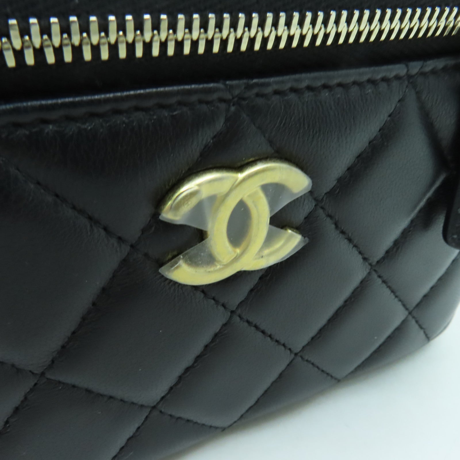 CHANEL 菱格羊皮皮革Vanity Case金扣手挽肩背兩用袋黒色