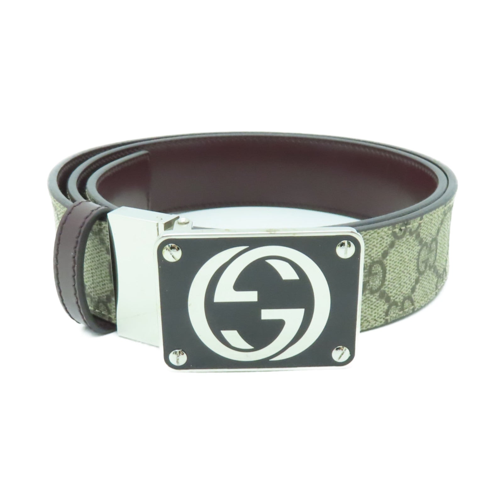 GUCCI 塗層皮革/牛皮皮革Belt銀扣皮帶啡色