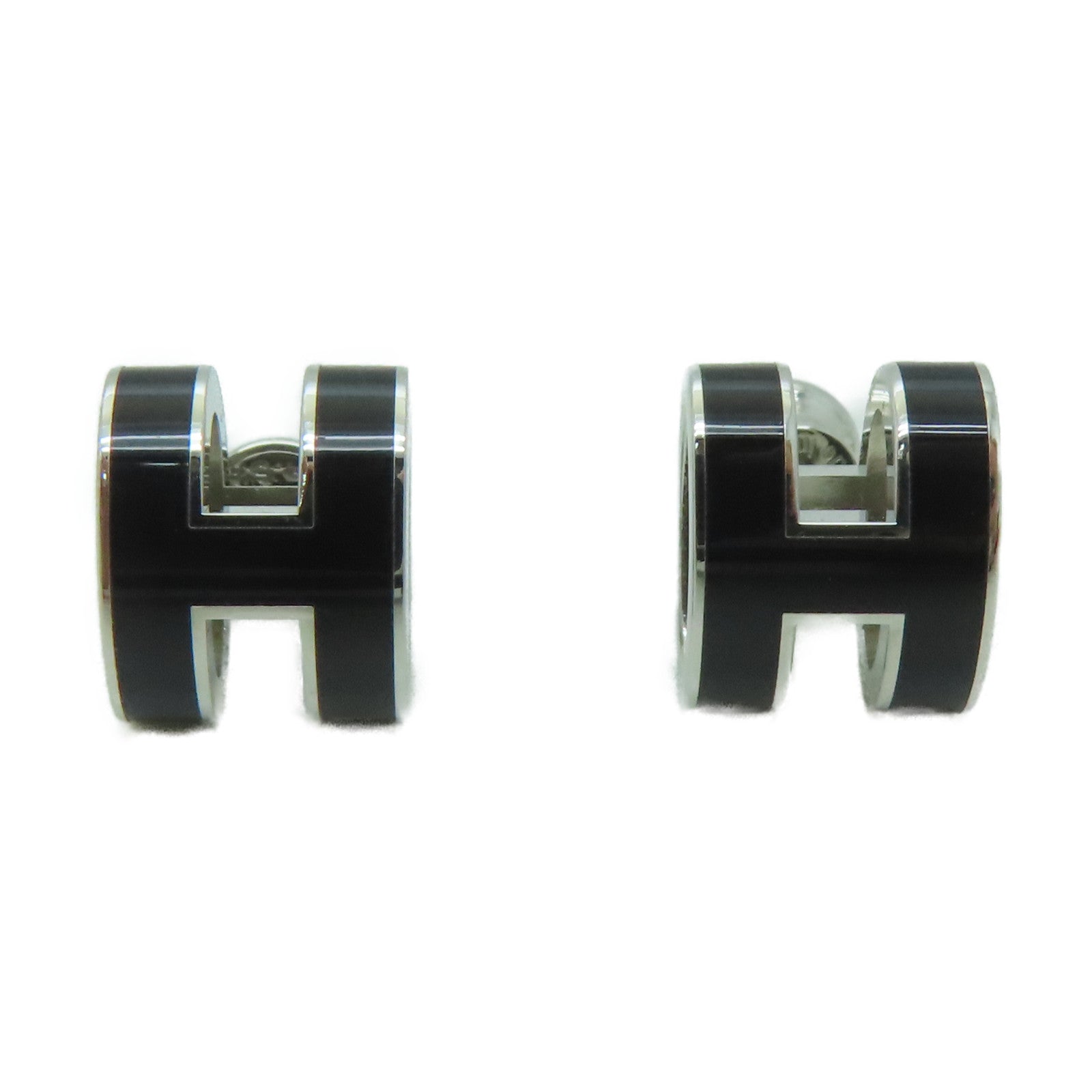 HERMES 金屬Pop H Earring耳環黑色/銀色