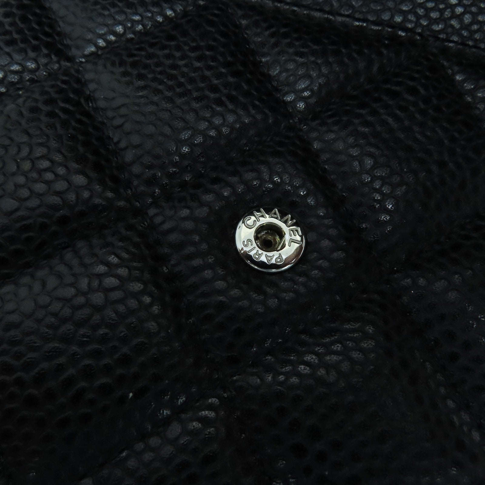 CHANEL 菱格Cavier皮革Chain Shoulder Bag銀扣鏈帶肩背袋黑色