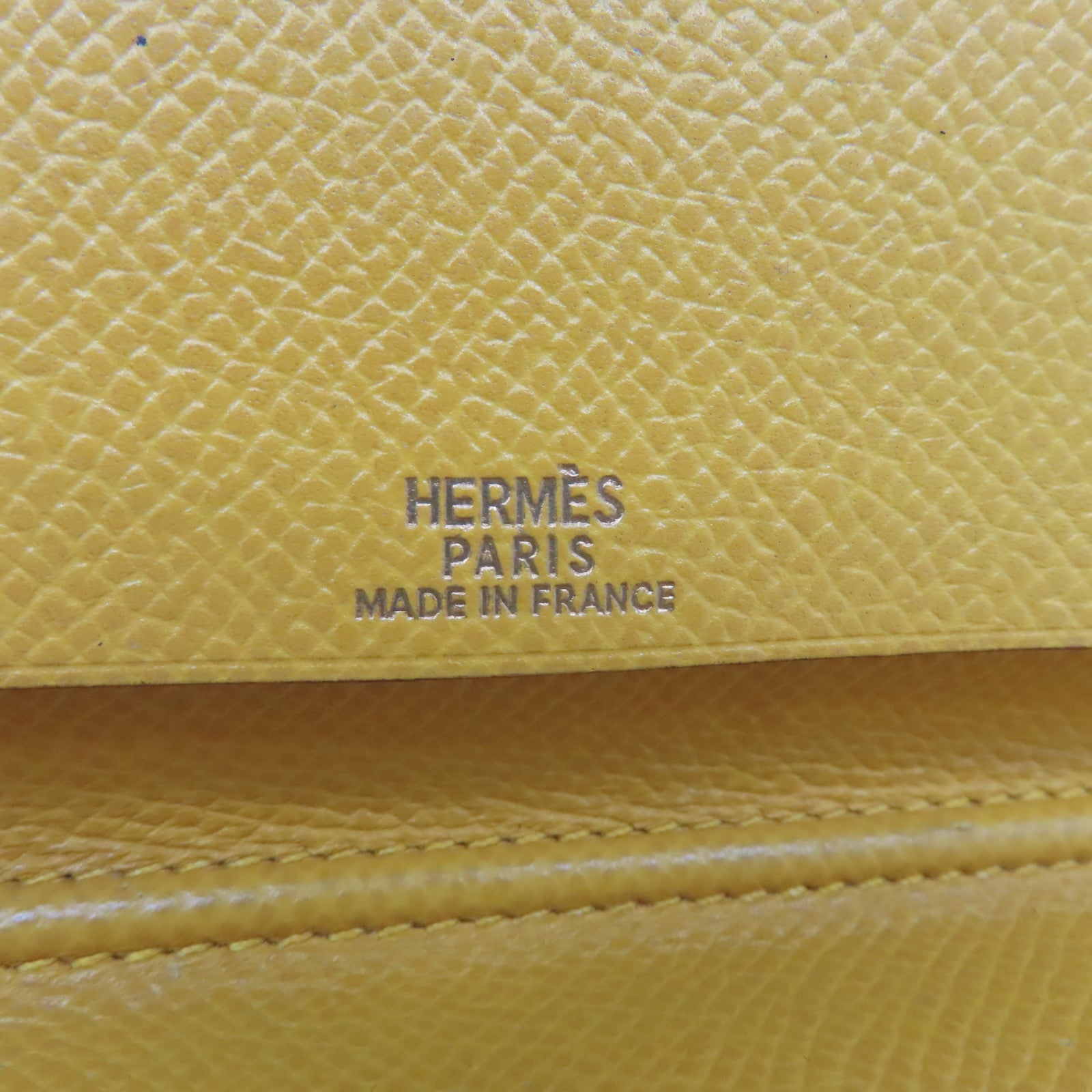 HERMES Epsom Leather Passport Case Silver Buckle Passport Holder Yellow