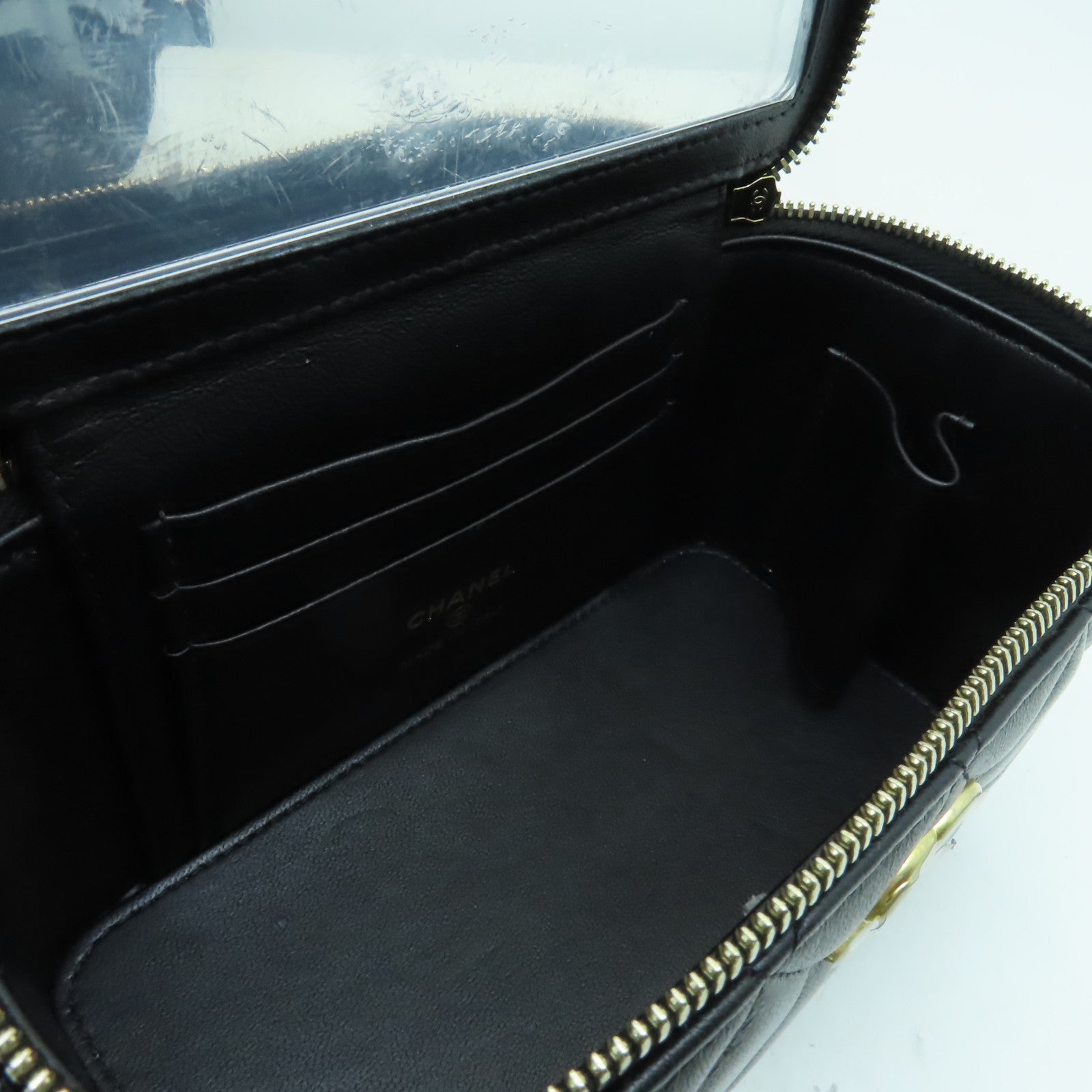 CHANEL 菱格羊皮皮革Vanity Case金扣手挽肩背兩用袋黒色