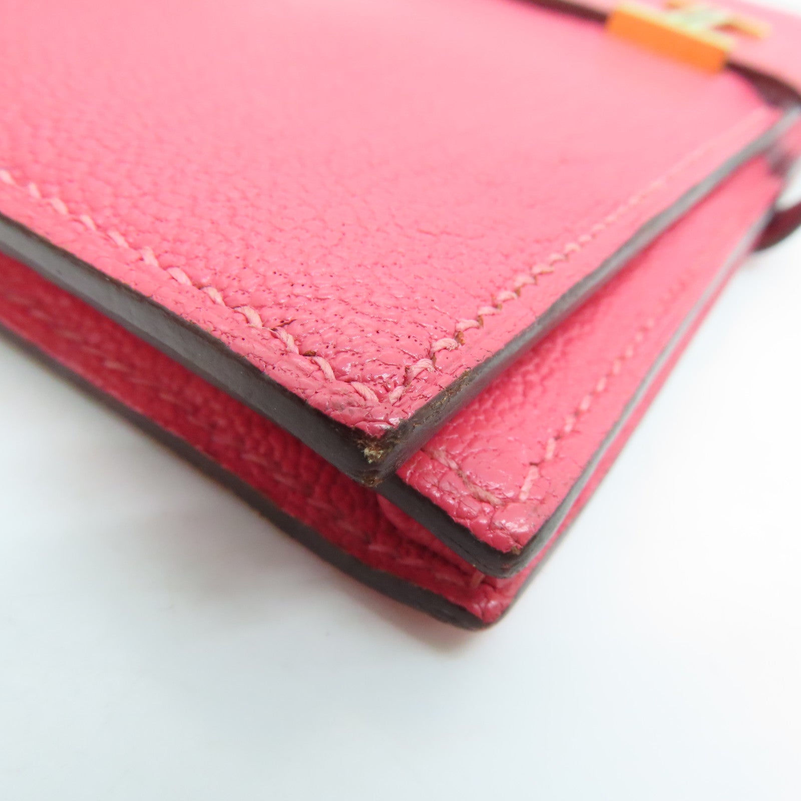 HERMES 【激減優惠】Chevre皮革Long Wallet金扣長錢包Rose Dragee/粉紅色