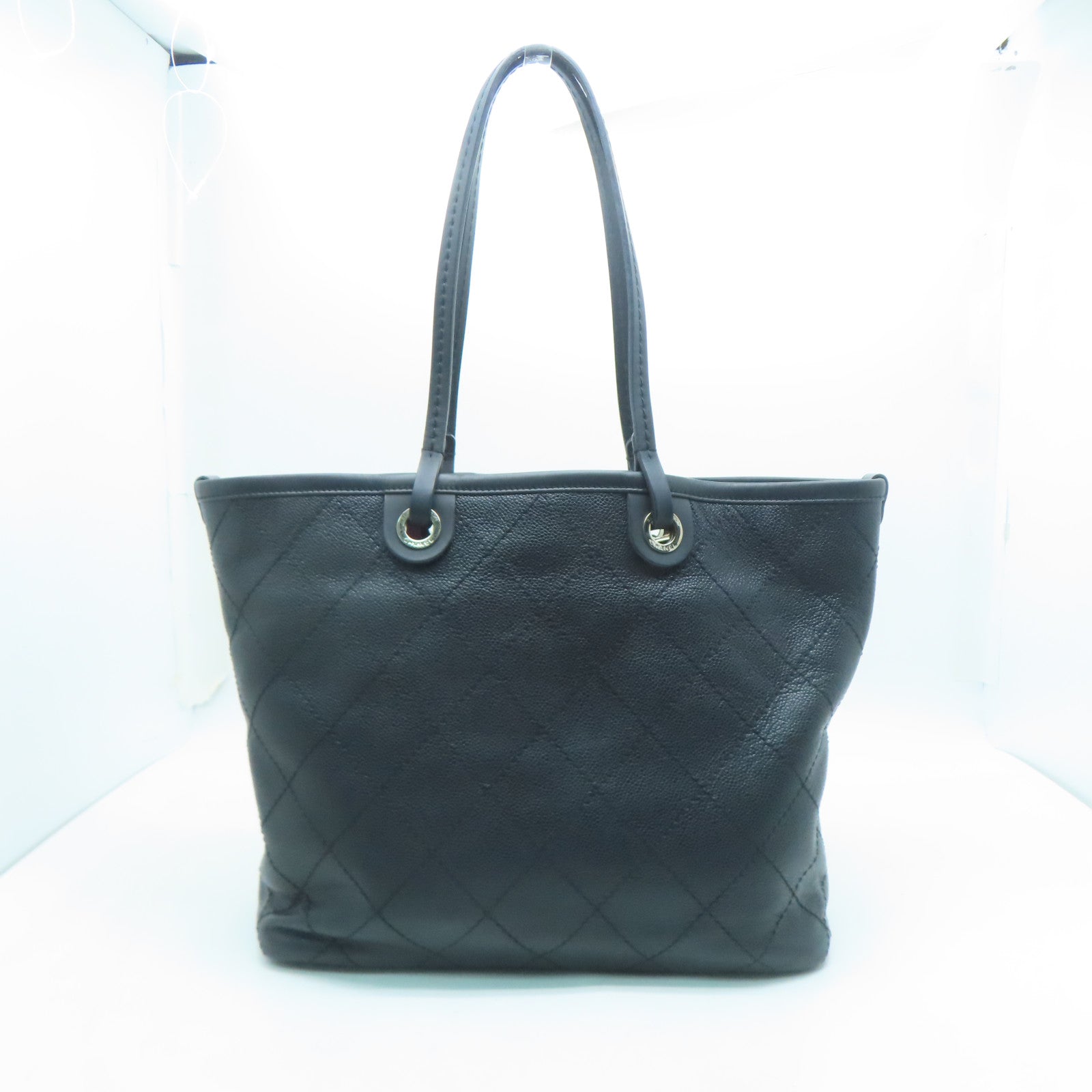 CHANEL 菱格牛皮皮革Tote Bag銀扣手挽袋黑色
