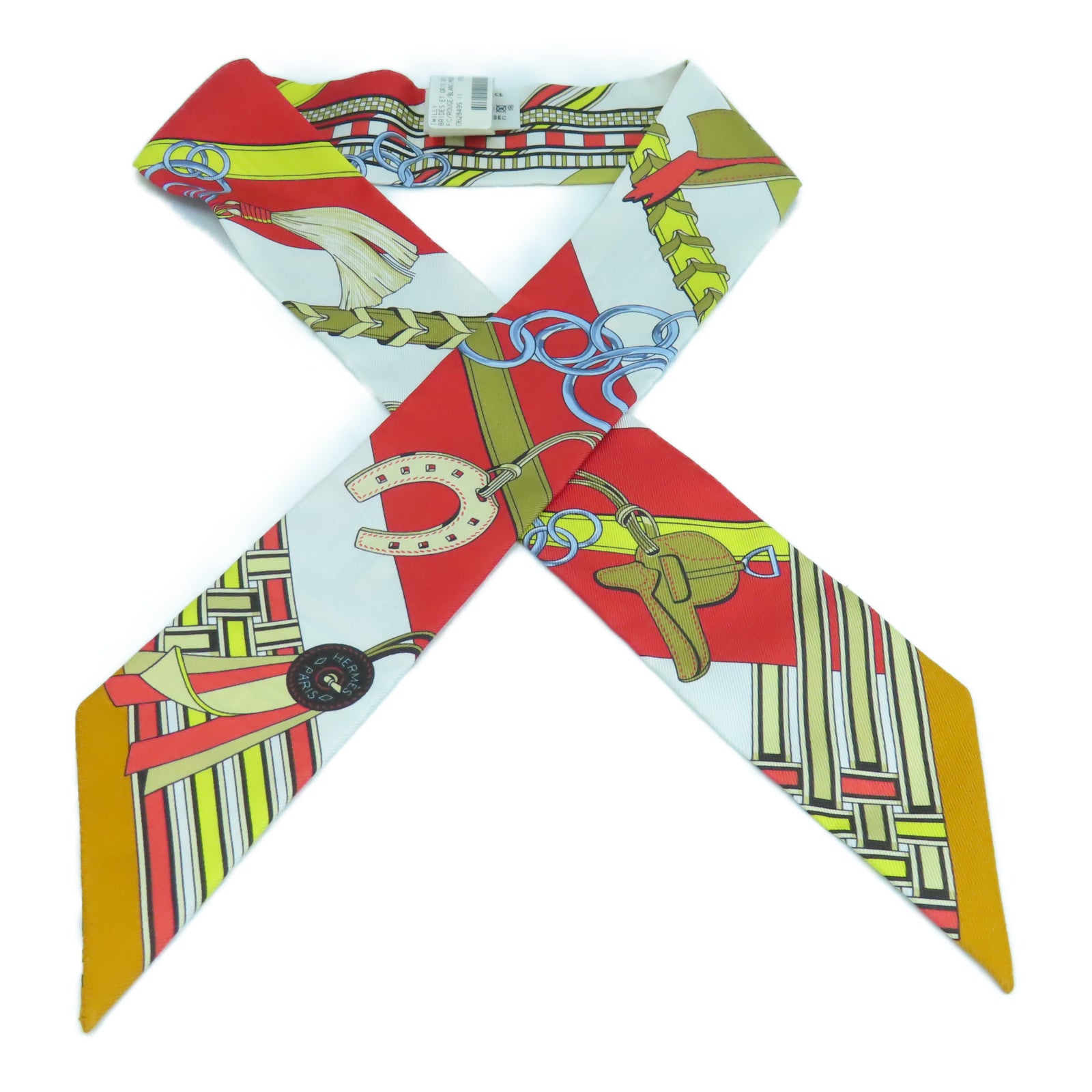 HERMES 絲質Twilly Scarf絲巾黃色/紅色