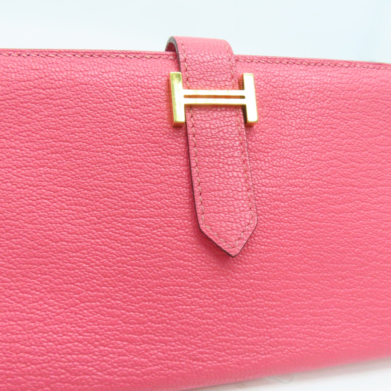HERMES 【激減優惠】Chevre皮革Long Wallet金扣長錢包Rose Dragee/粉紅色