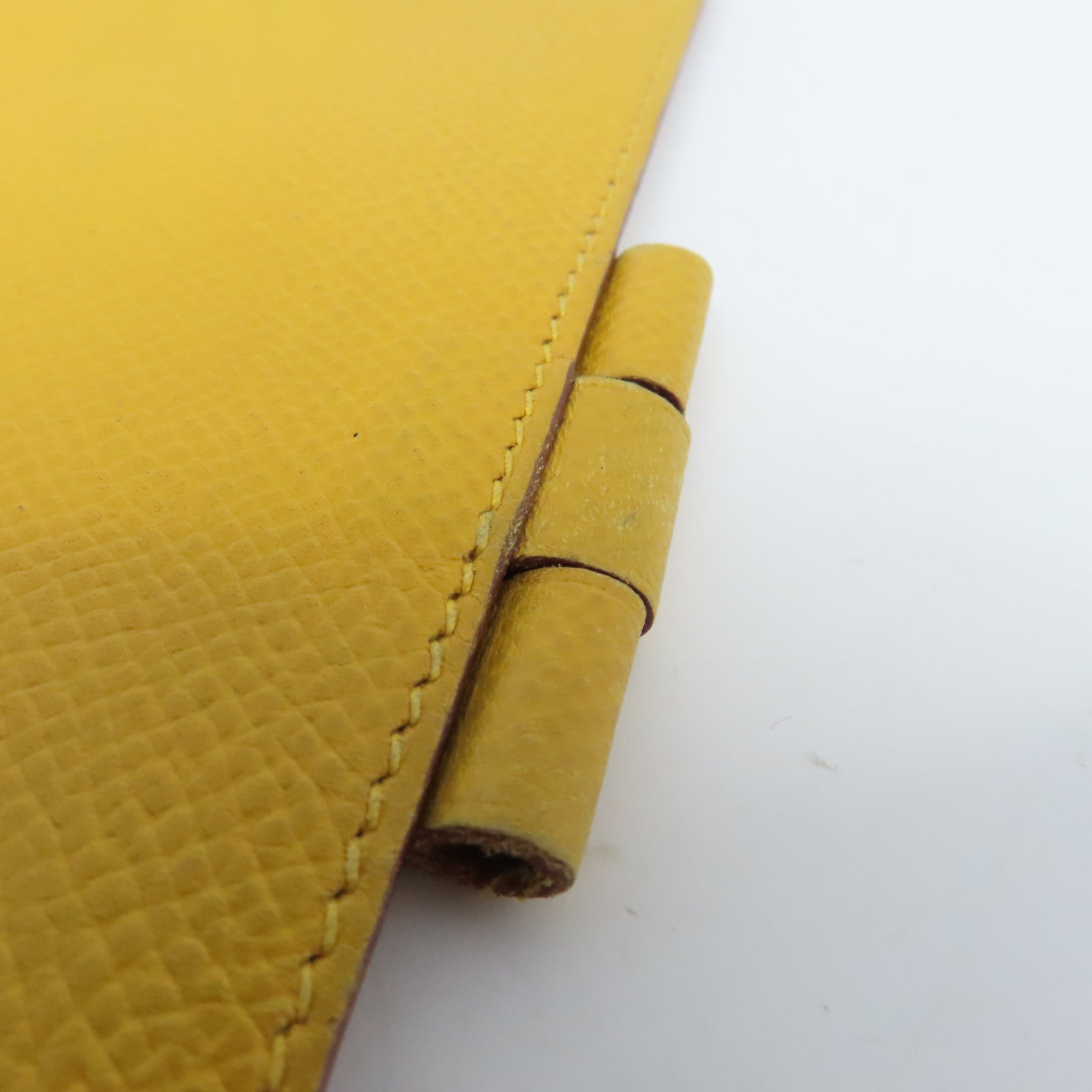 HERMES Epsom Leather Passport Case Silver Buckle Passport Holder Yellow