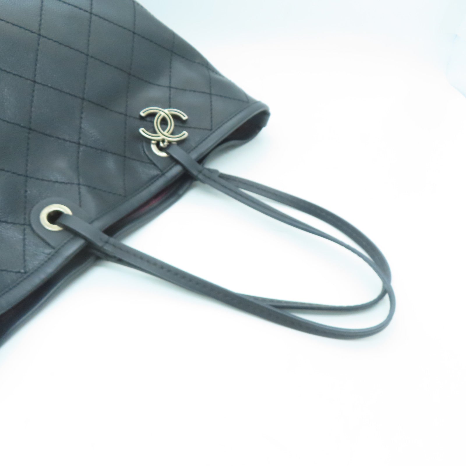 CHANEL 菱格牛皮皮革Tote Bag銀扣手挽袋黑色