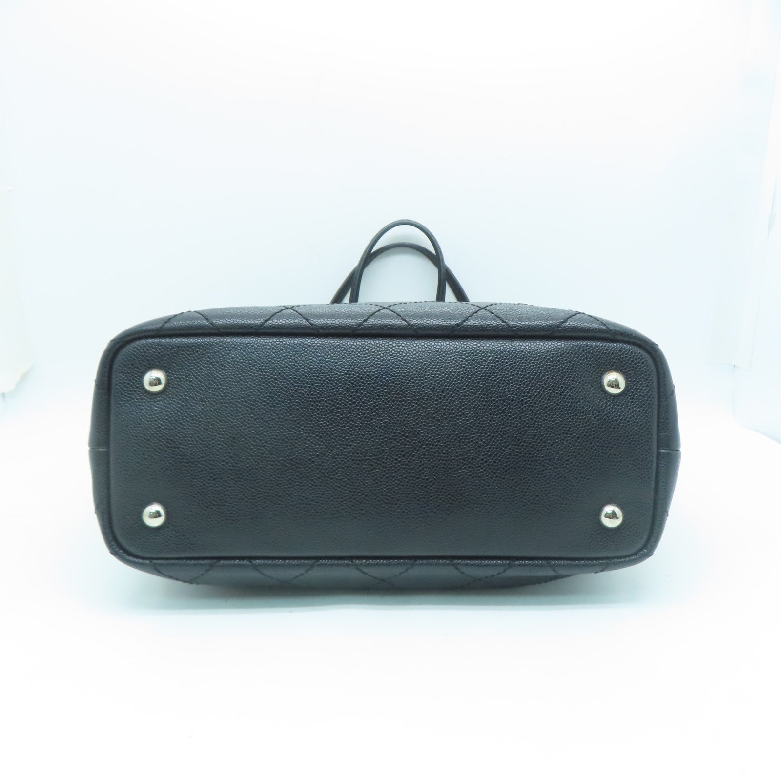 CHANEL 菱格牛皮皮革Tote Bag銀扣手挽袋黑色