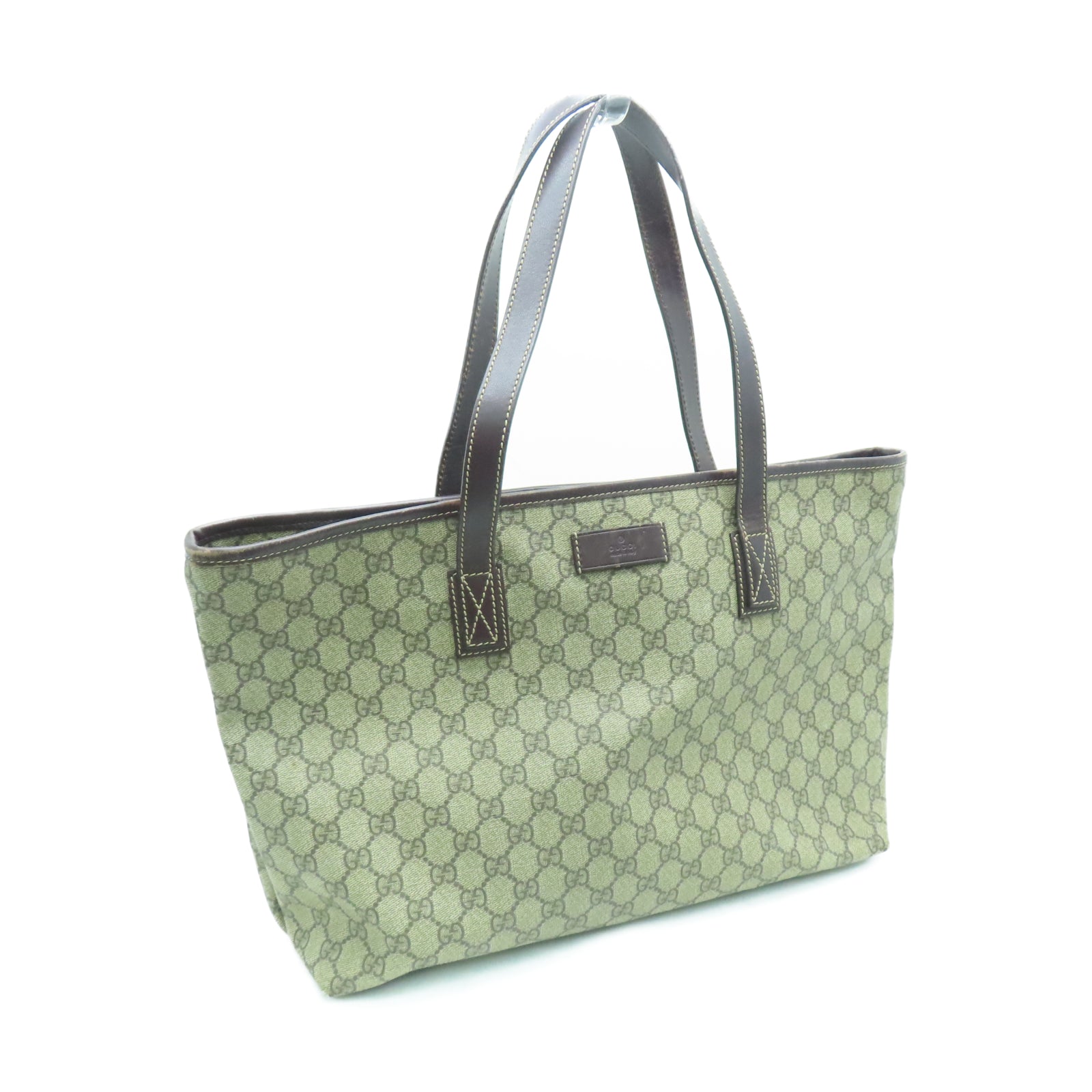 GUCCI 塗層帆布Tote Bag銀扣手挽袋棕色