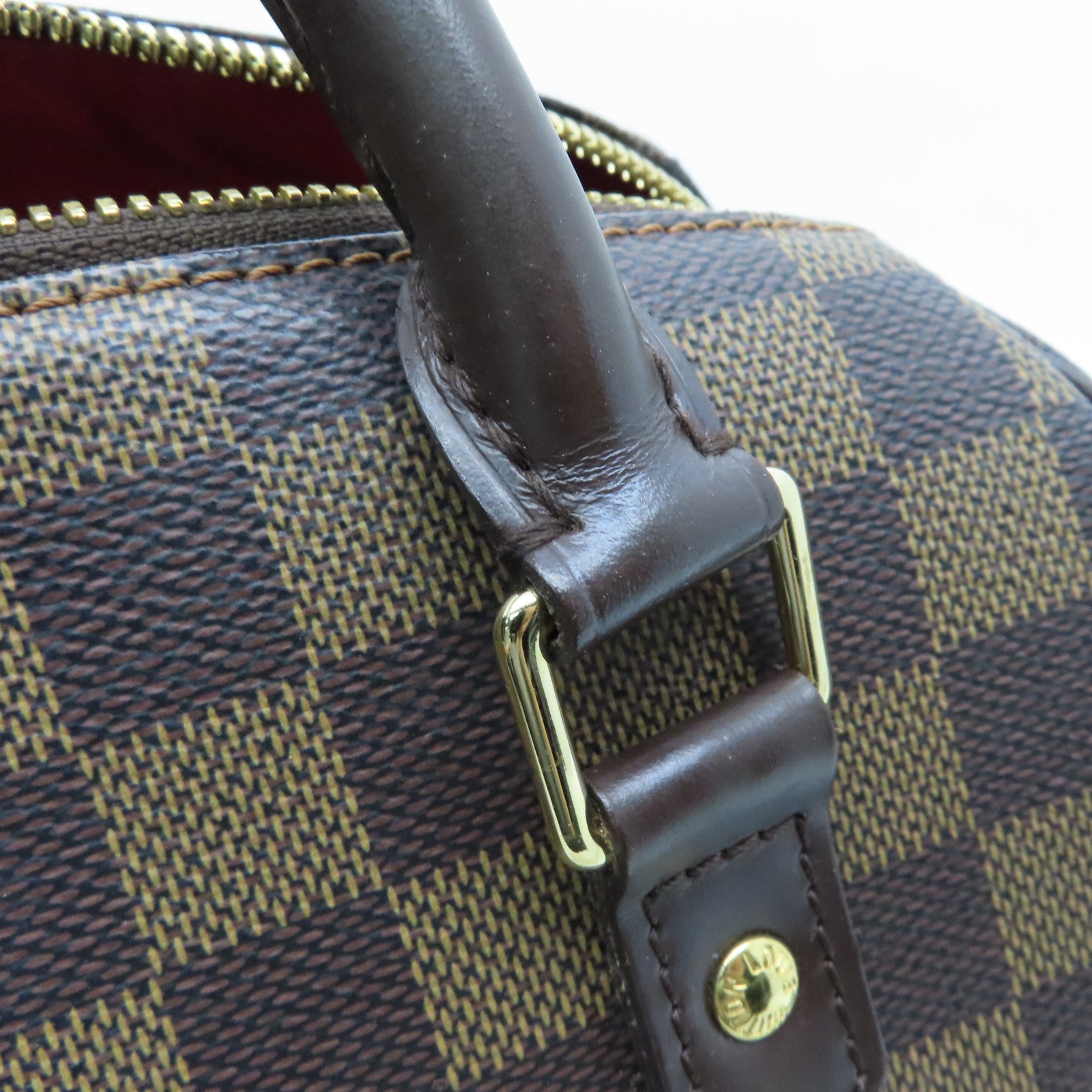 LOUIS VUITTON Damier Alma gold buckle handle bag brown