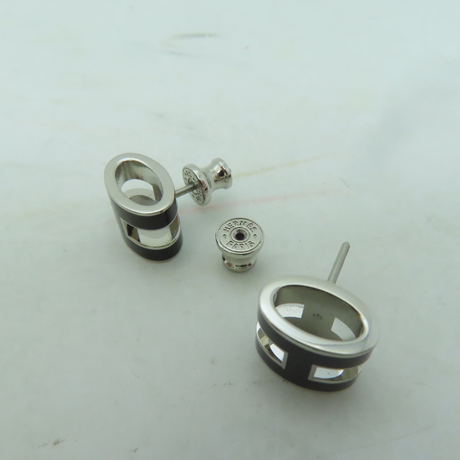 HERMES 金屬Pop H Earring耳環黑色/銀色