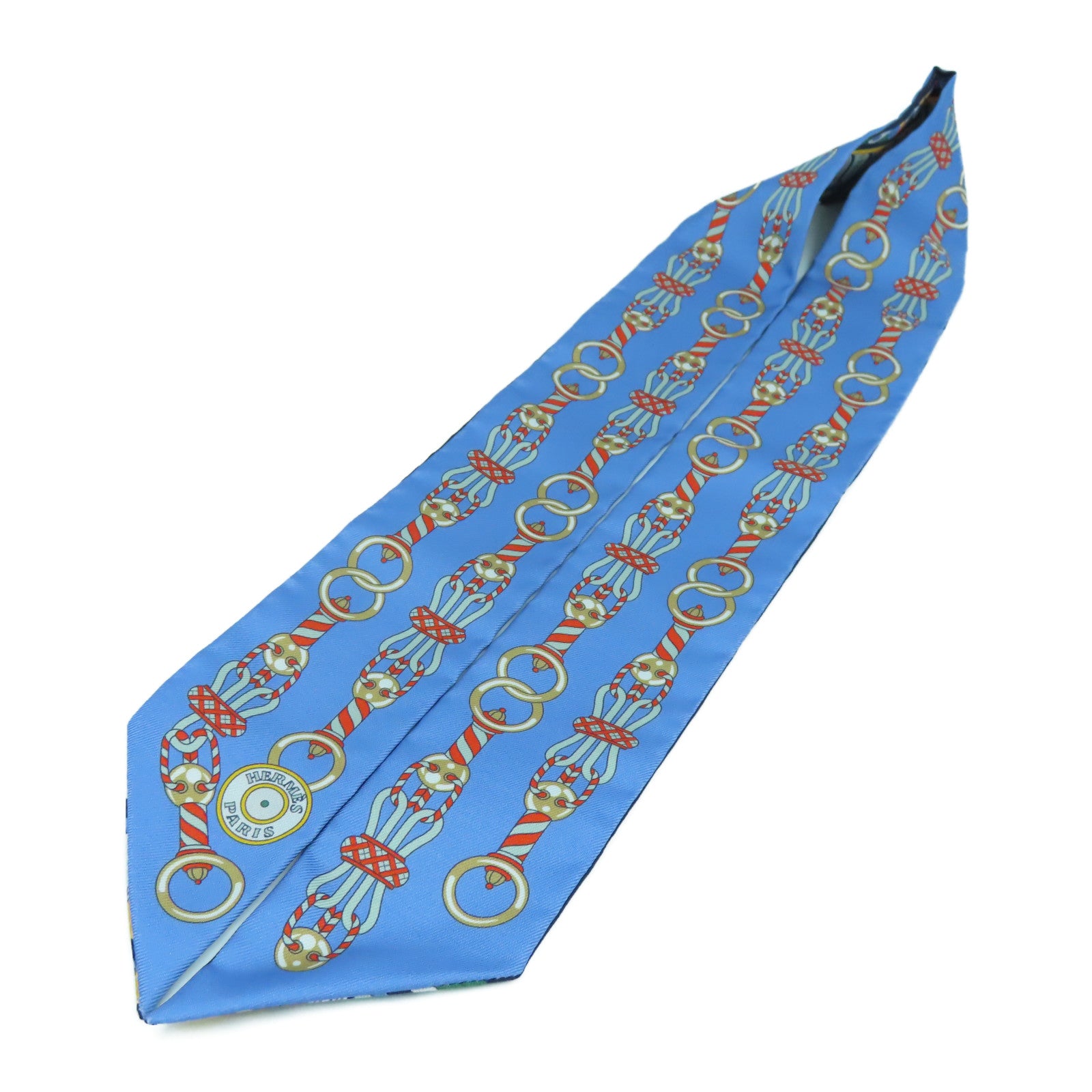 HERMES 絲質Twilly絲巾藍色/深藍色/黃色/灰色