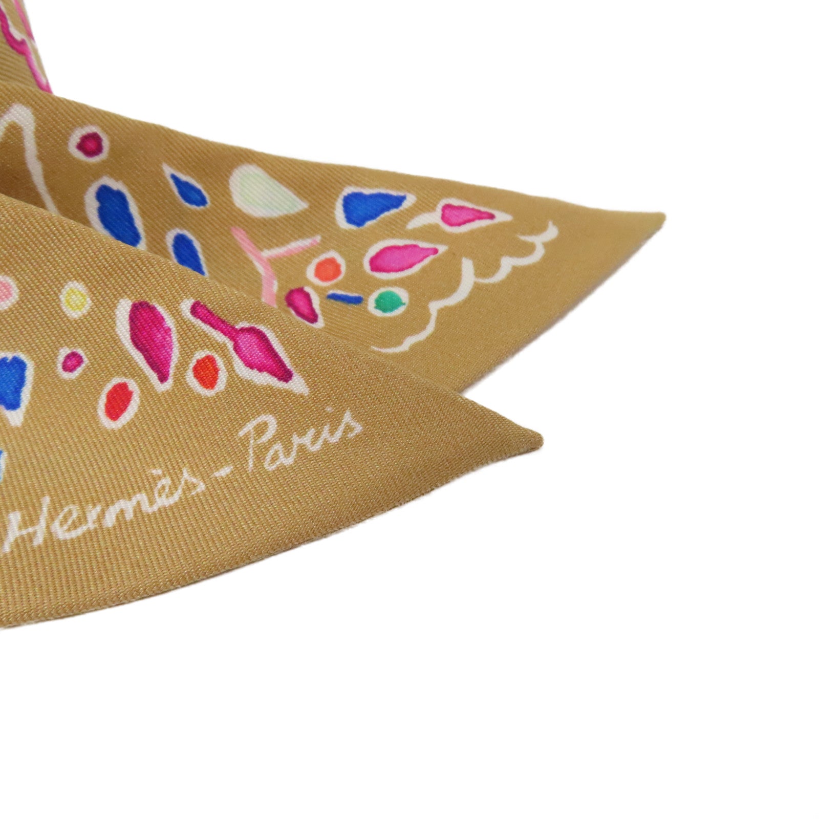 HERMES 絲質Twilly絲巾金色
