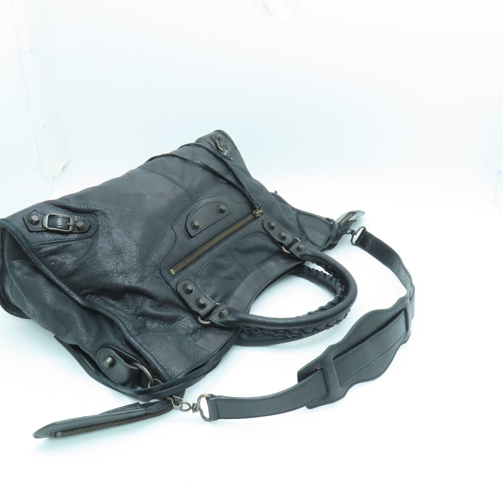 BALENCIAGA 牛皮皮革City金扣手挽肩背兩用袋黑色