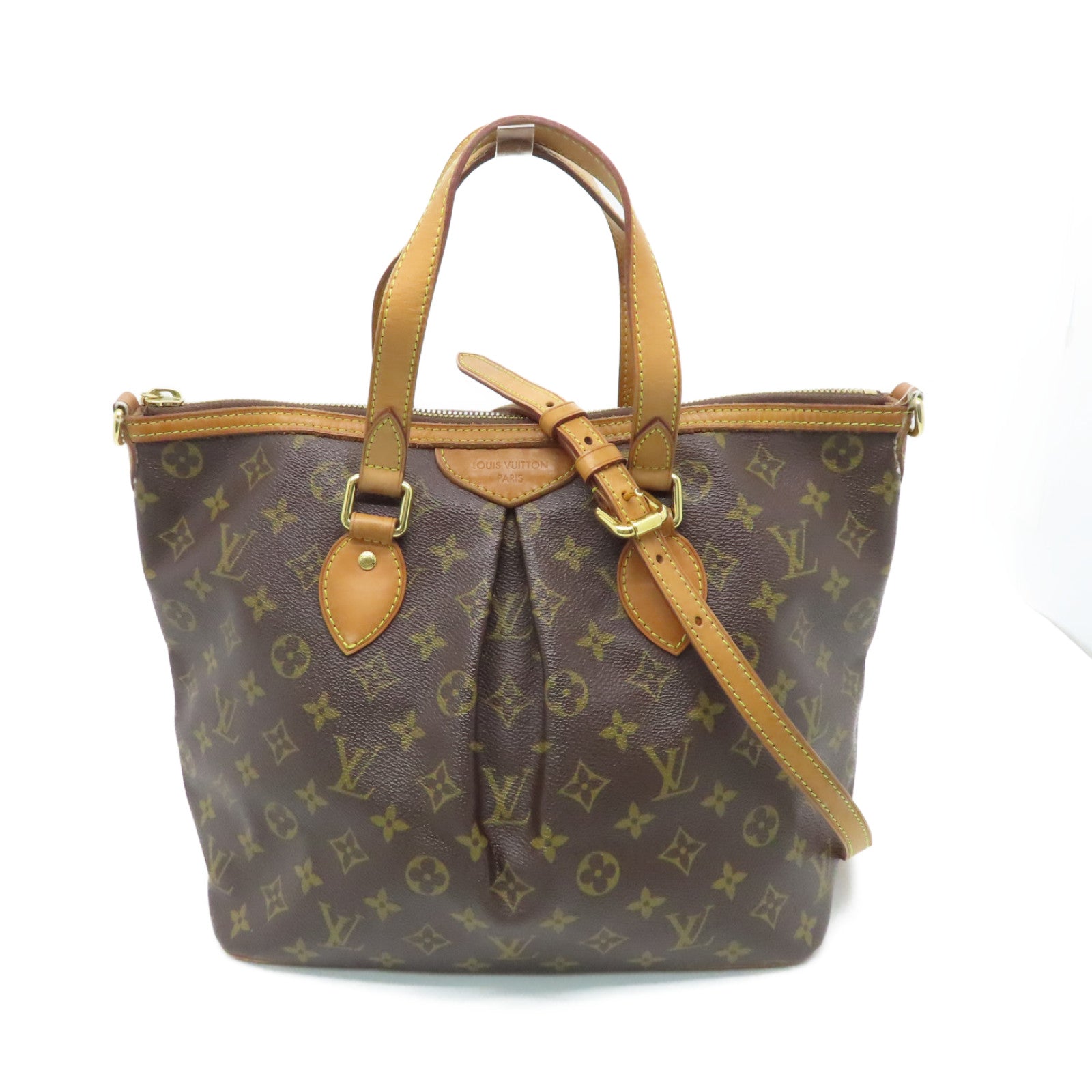 LOUIS VUITTON Monogram Palermo PM gold buckle handle shoulder bag brown