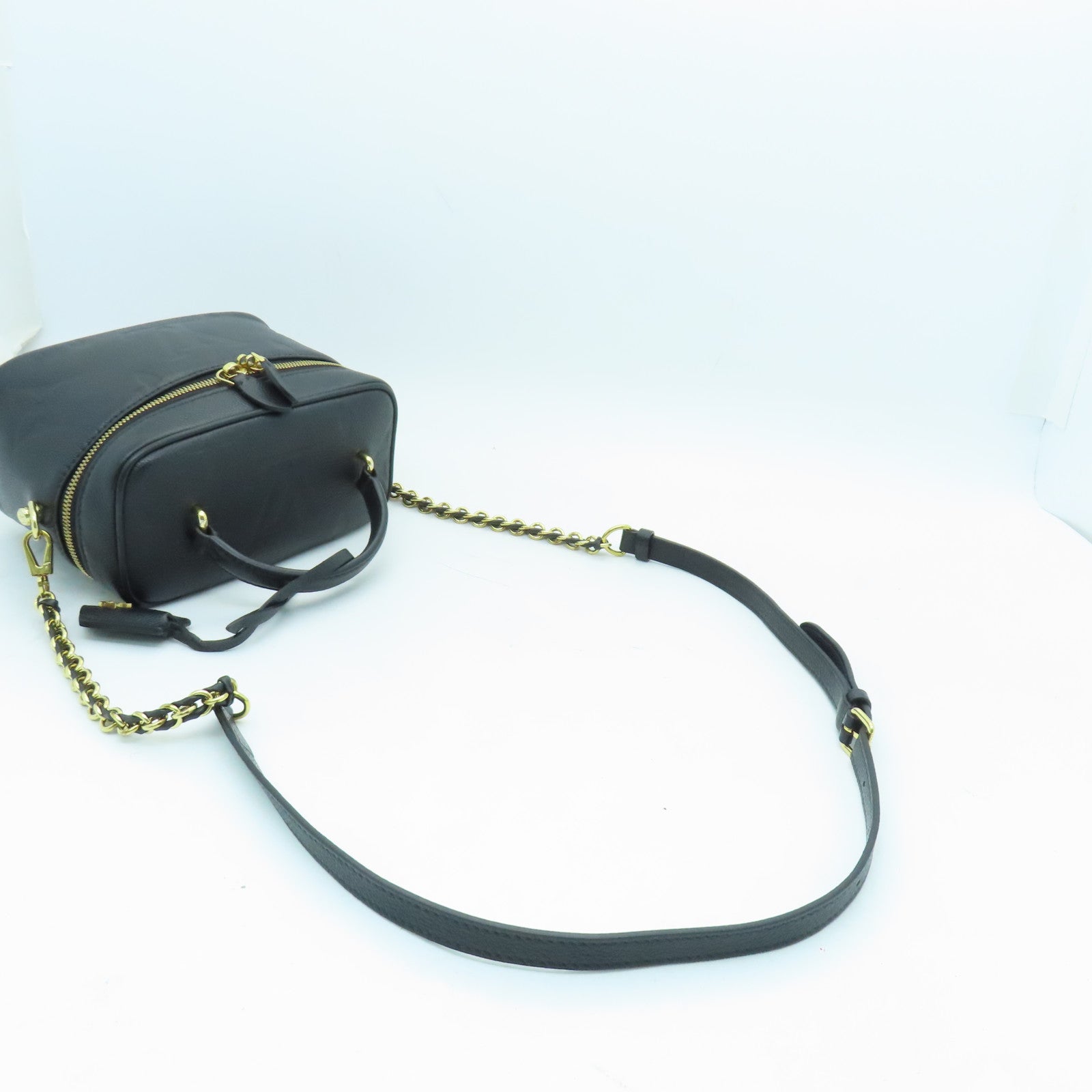 LOUIS VUITTON Monogram Empreinte Vanity PM Gold Buckle Chain Shoulder Bag Black