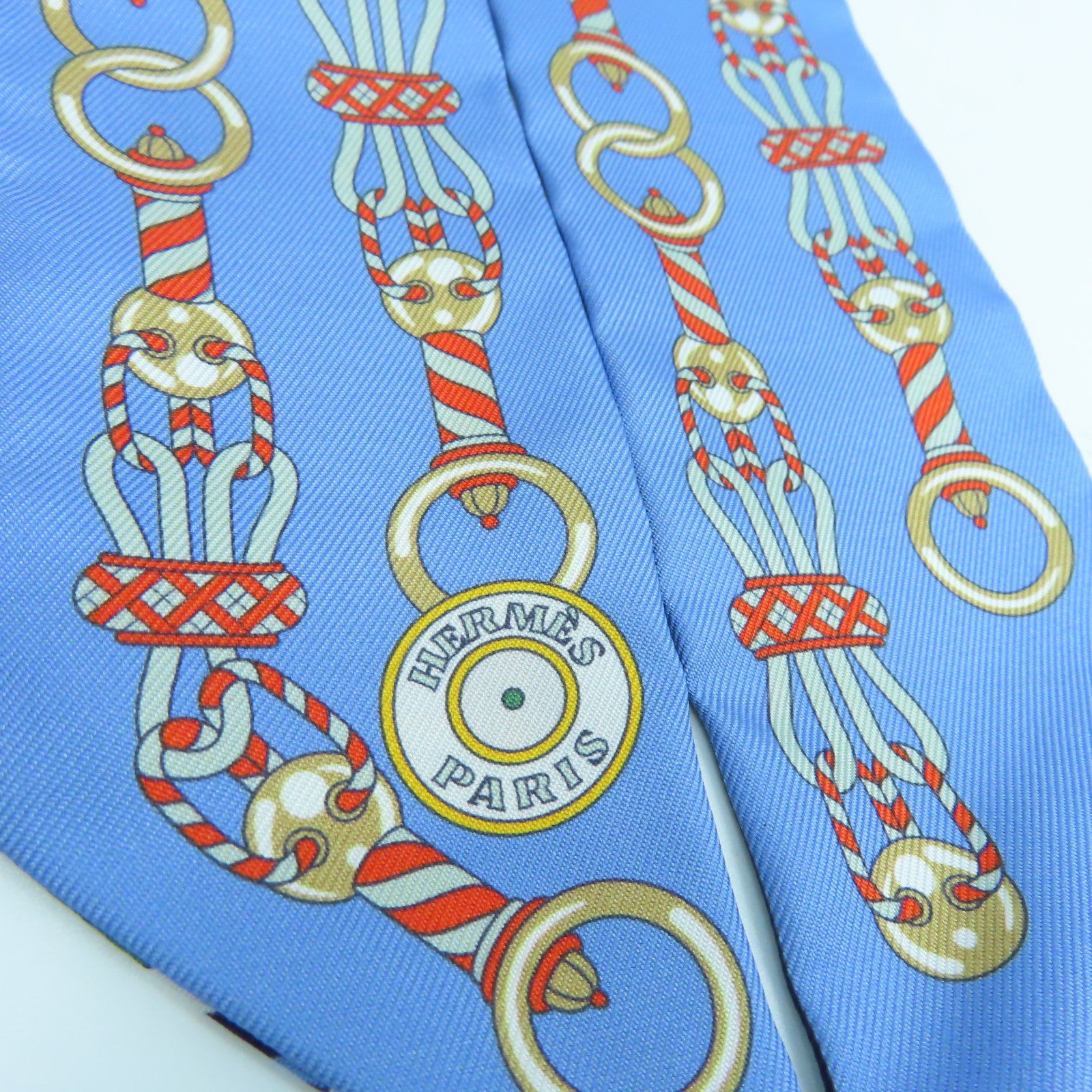 HERMES 絲質Twilly絲巾藍色/深藍色/黃色/灰色