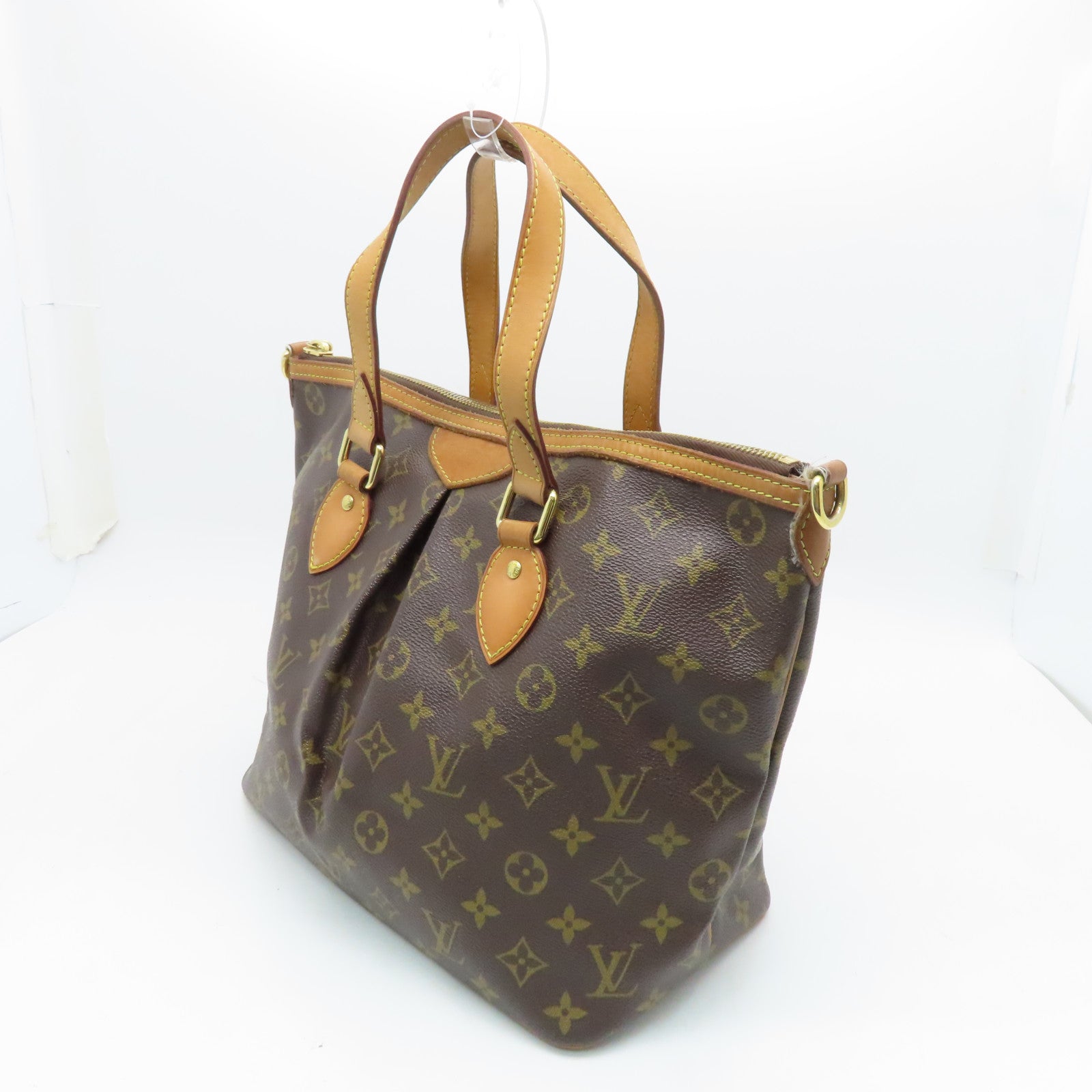 LOUIS VUITTON Monogram Palermo PM gold buckle handle shoulder bag brown
