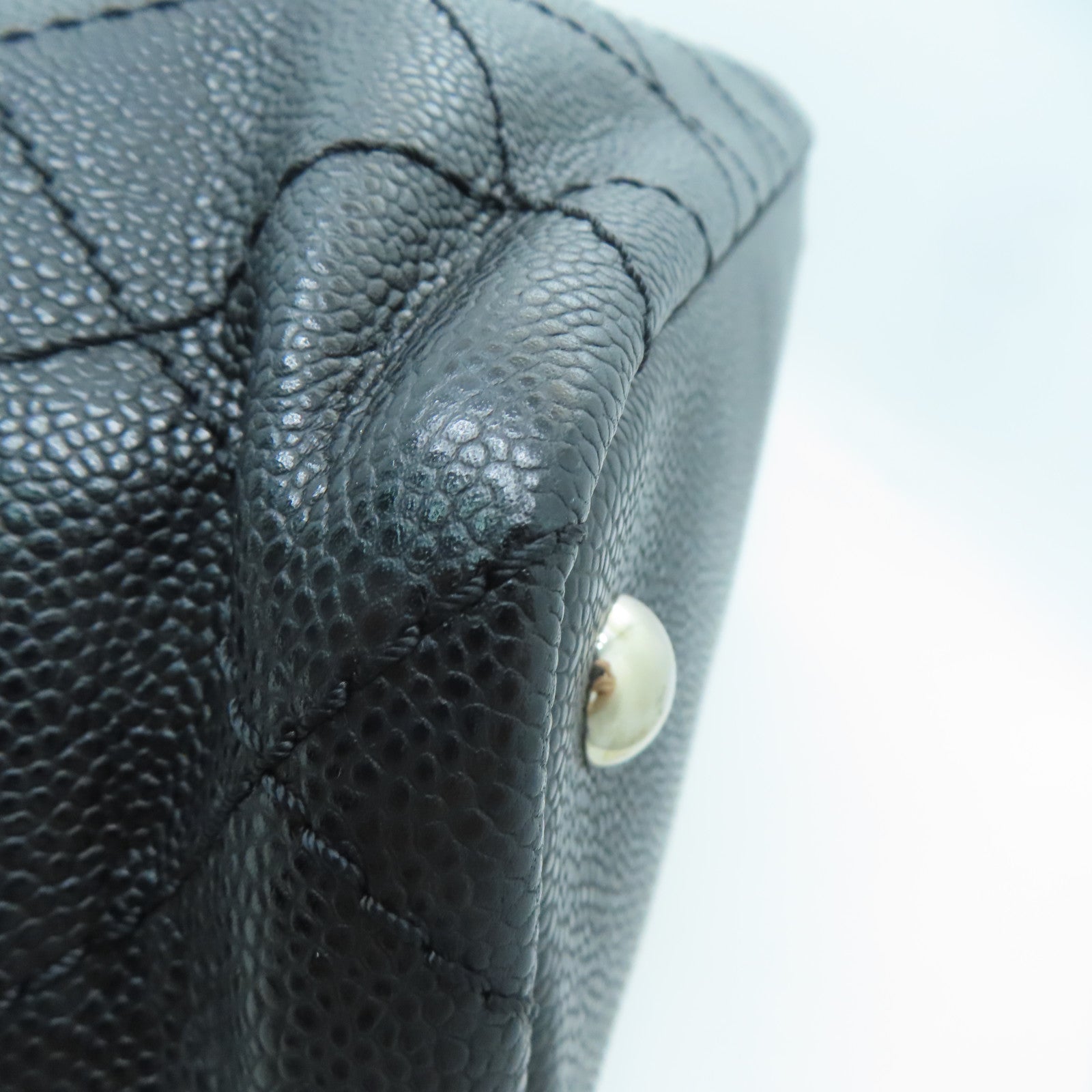 CHANEL 菱格牛皮皮革Tote Bag銀扣手挽袋黑色