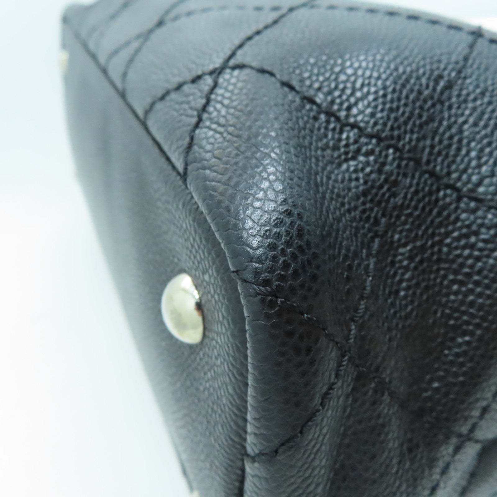 CHANEL 菱格牛皮皮革Tote Bag銀扣手挽袋黑色