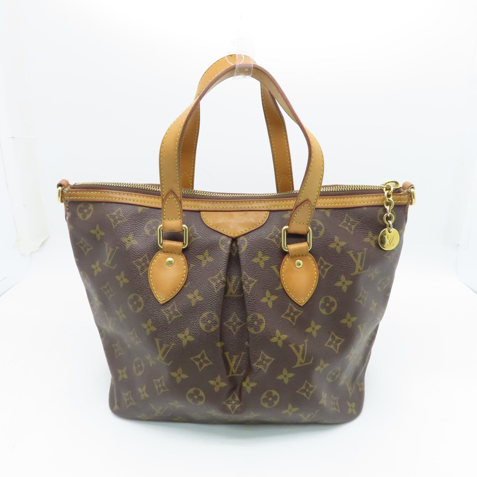 LOUIS VUITTON Monogram Palermo PM gold buckle handle shoulder bag brown
