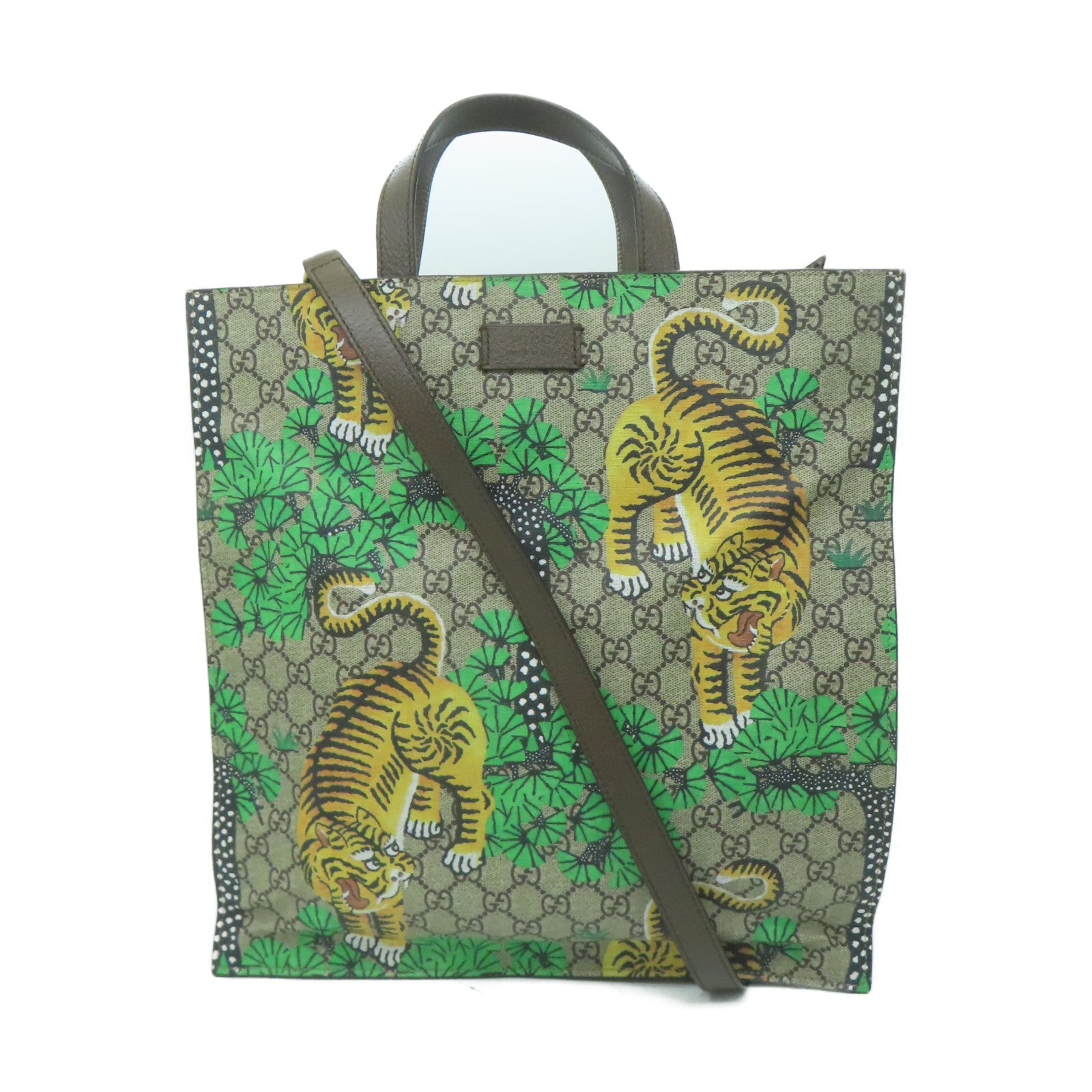 GUCCI 塗層帆布2 Way Shoulder金扣手挽肩背兩用袋米色/啡色
