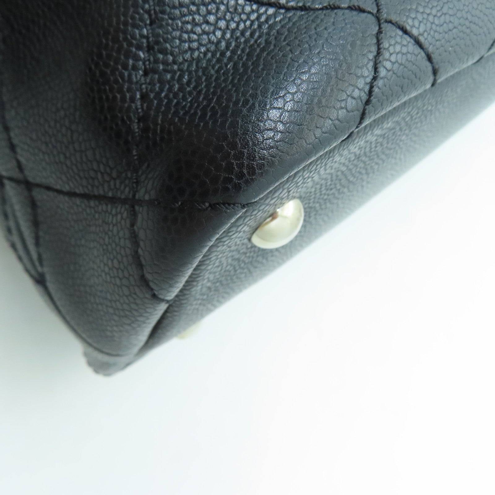 CHANEL 菱格牛皮皮革Tote Bag銀扣手挽袋黑色