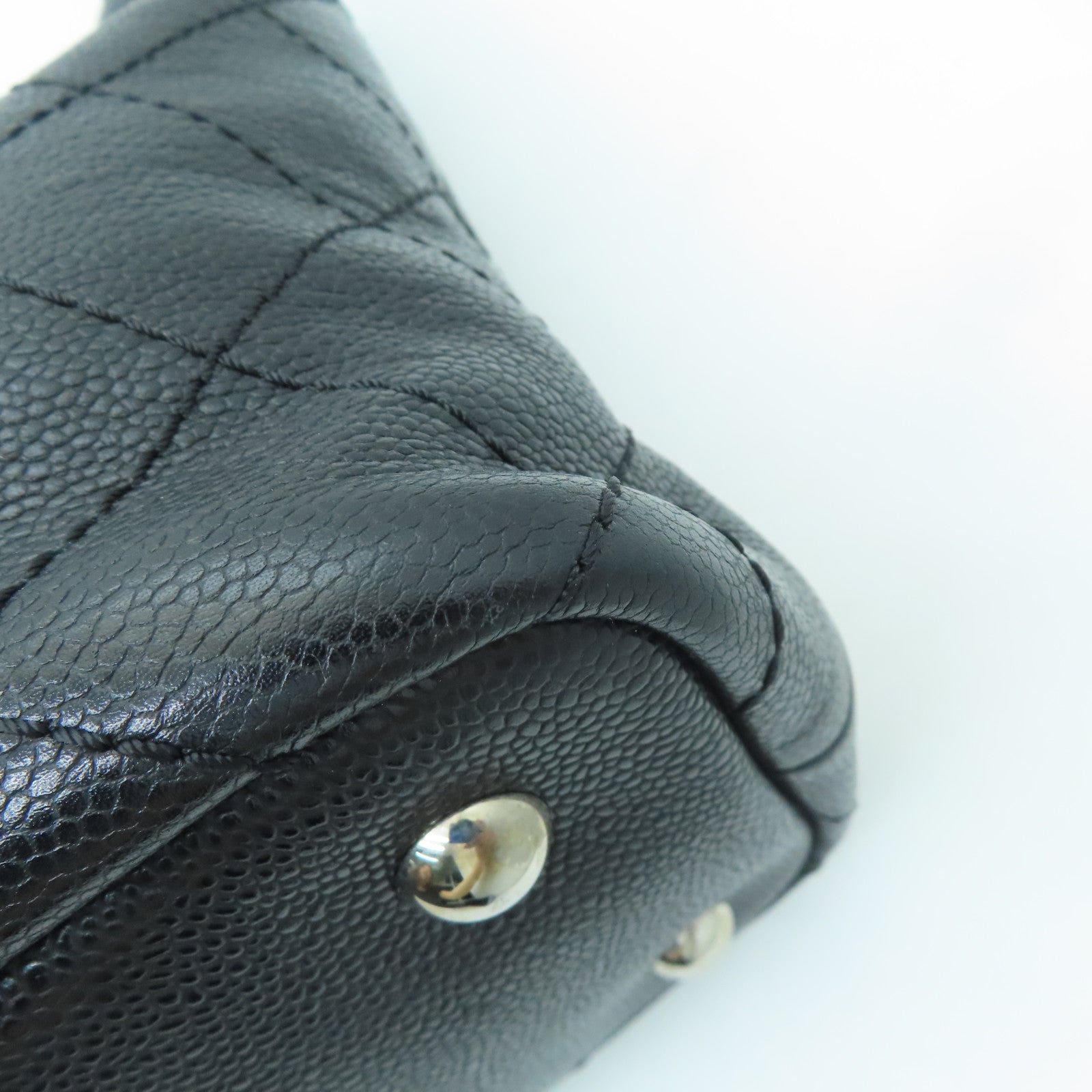 CHANEL 菱格牛皮皮革Tote Bag銀扣手挽袋黑色