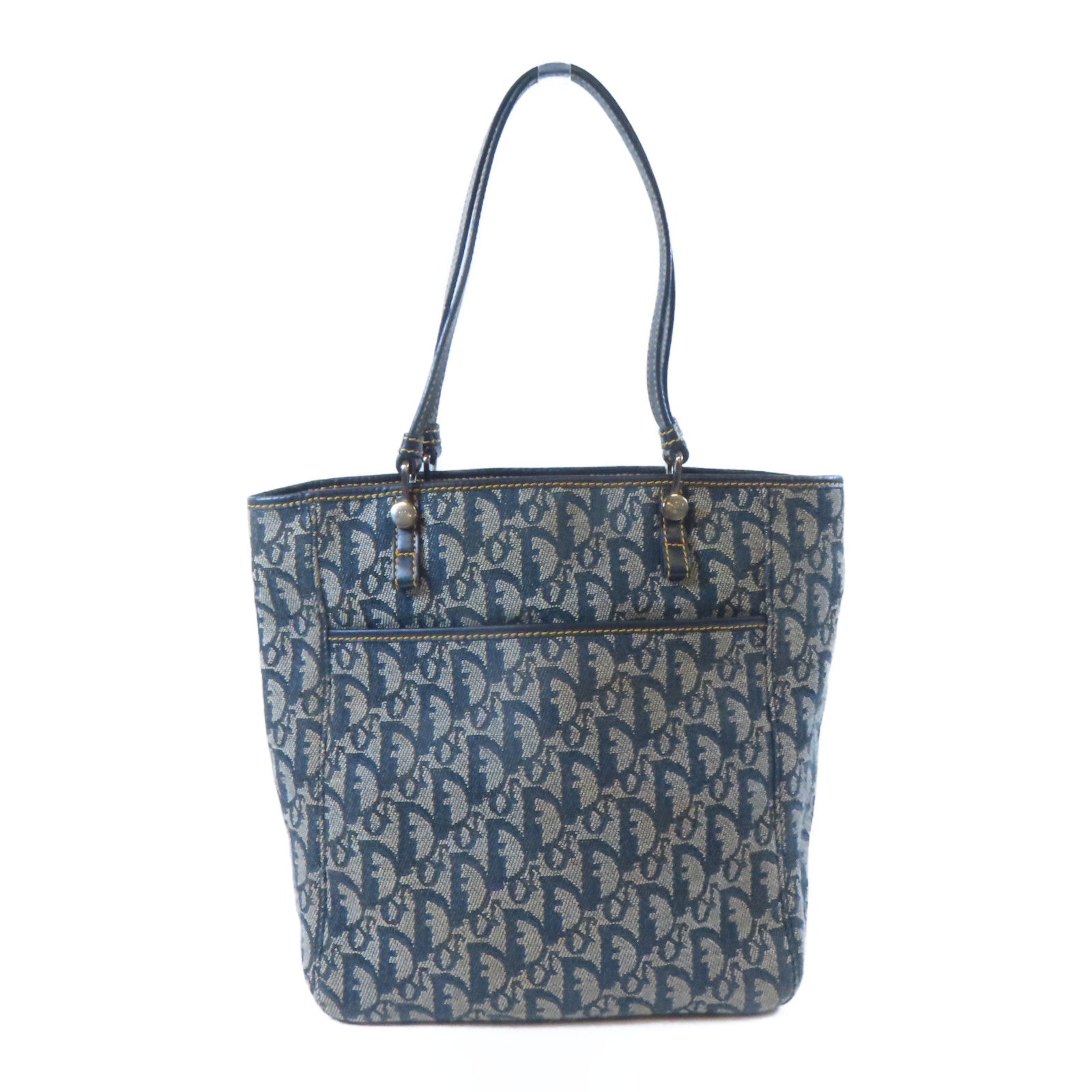 Dior 帆布Tote Bag銀扣肩背袋藍色/灰色