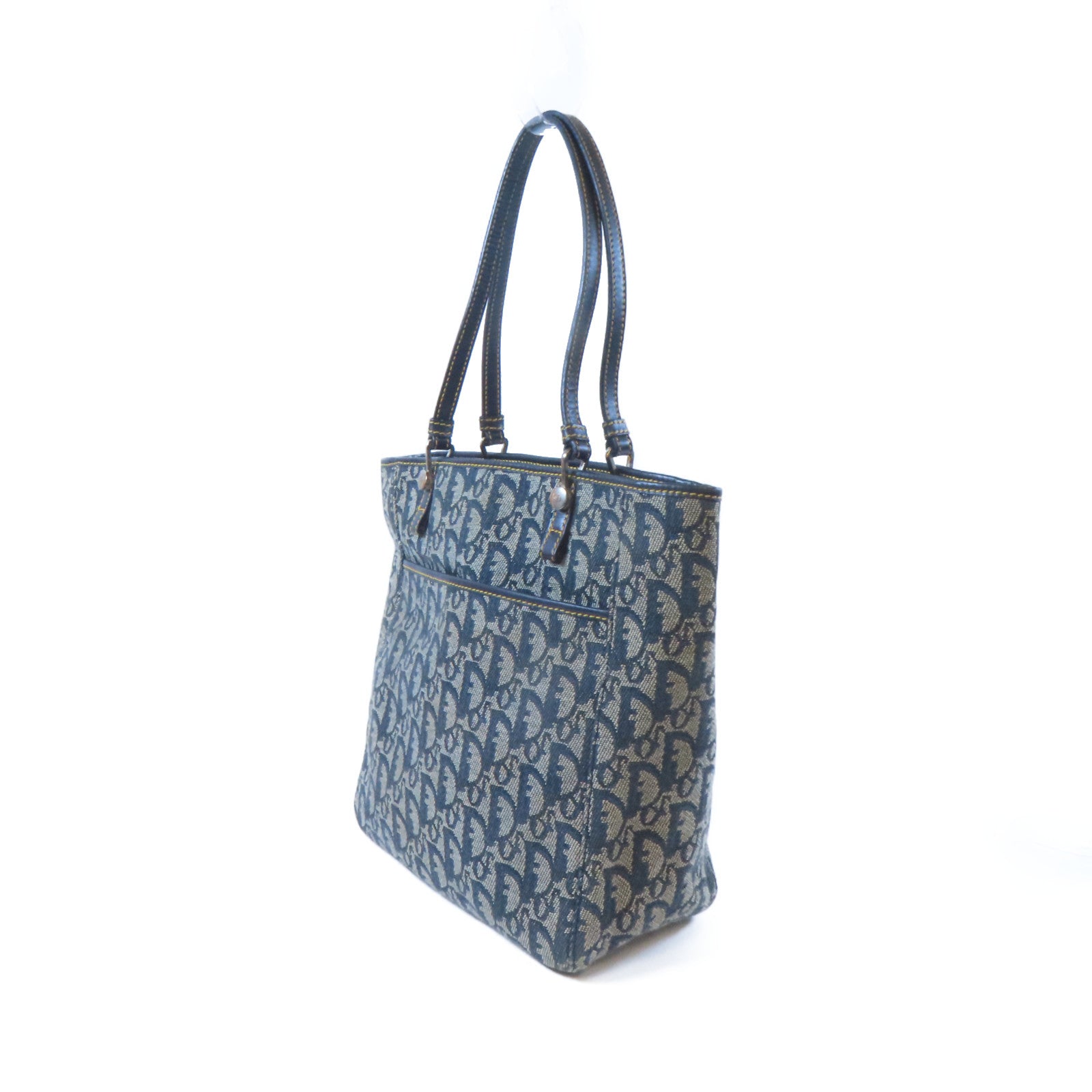 Dior 帆布Tote Bag銀扣肩背袋藍色/灰色