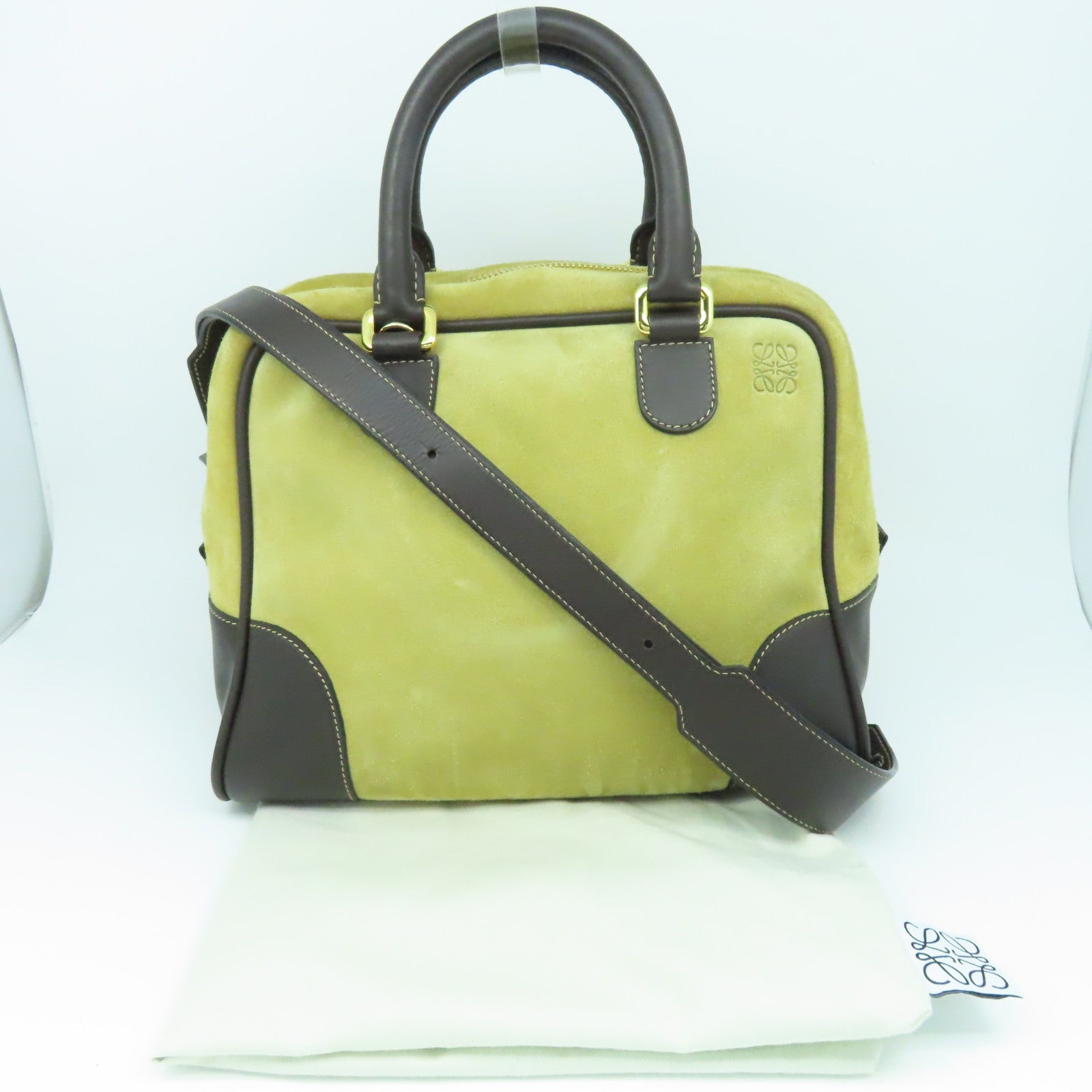 LOEWE 【激減優惠】牛皮皮革Amazona金扣手挽肩背兩用袋啡色