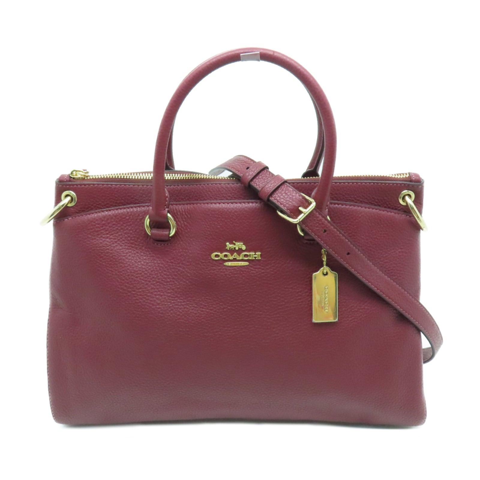 COACH 牛皮皮革2 Way Shoulder Bag金扣手挽肩背兩用袋酒紅色