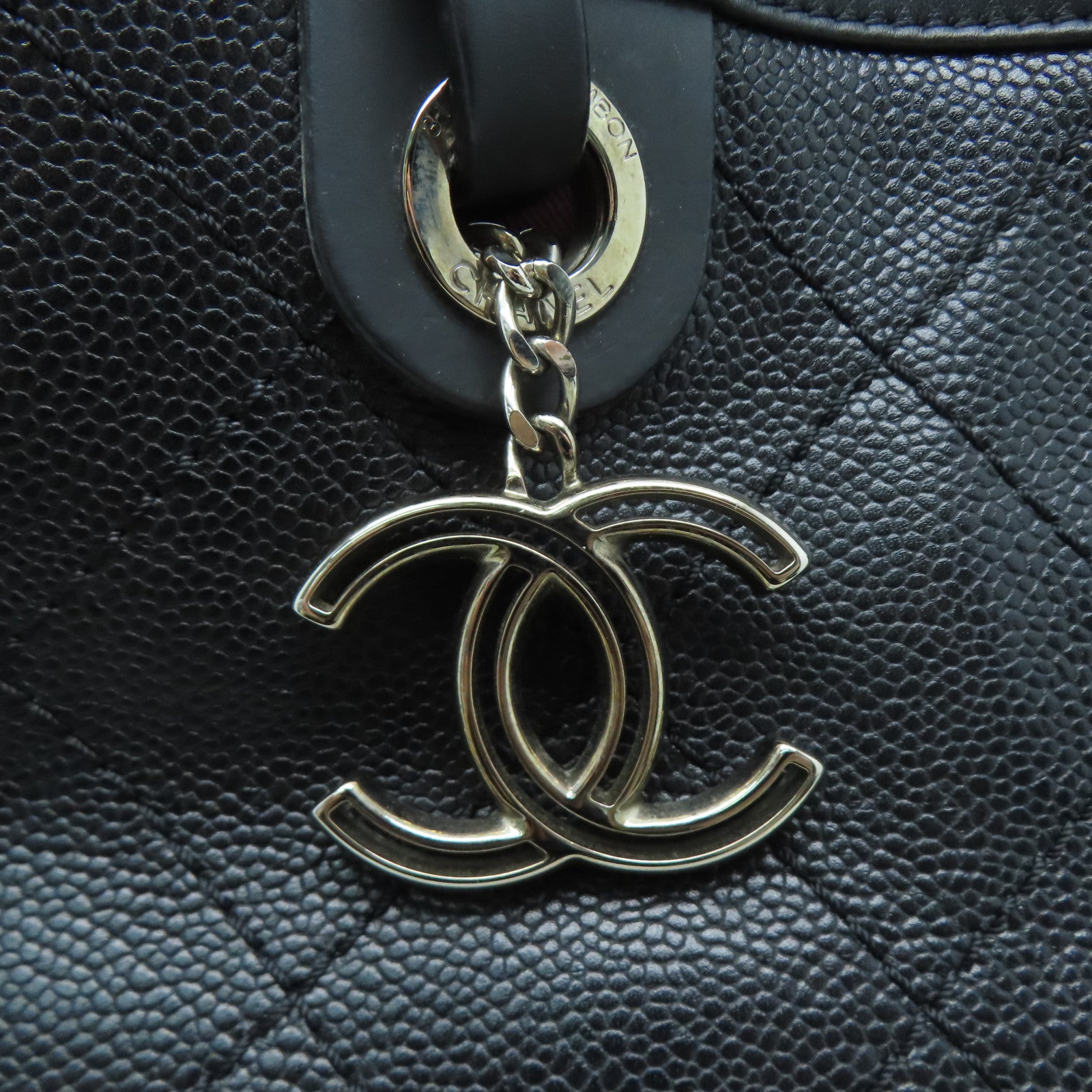 CHANEL 菱格牛皮皮革Tote Bag銀扣手挽袋黑色