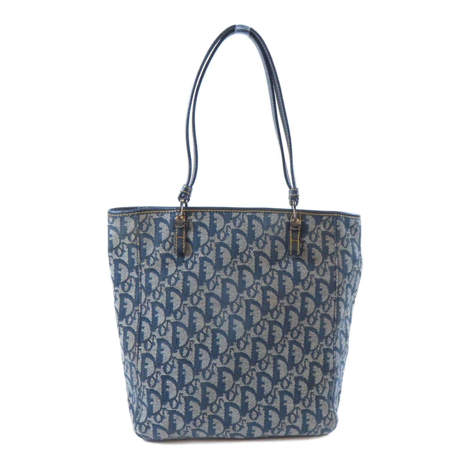 Dior 帆布Tote Bag銀扣肩背袋藍色/灰色