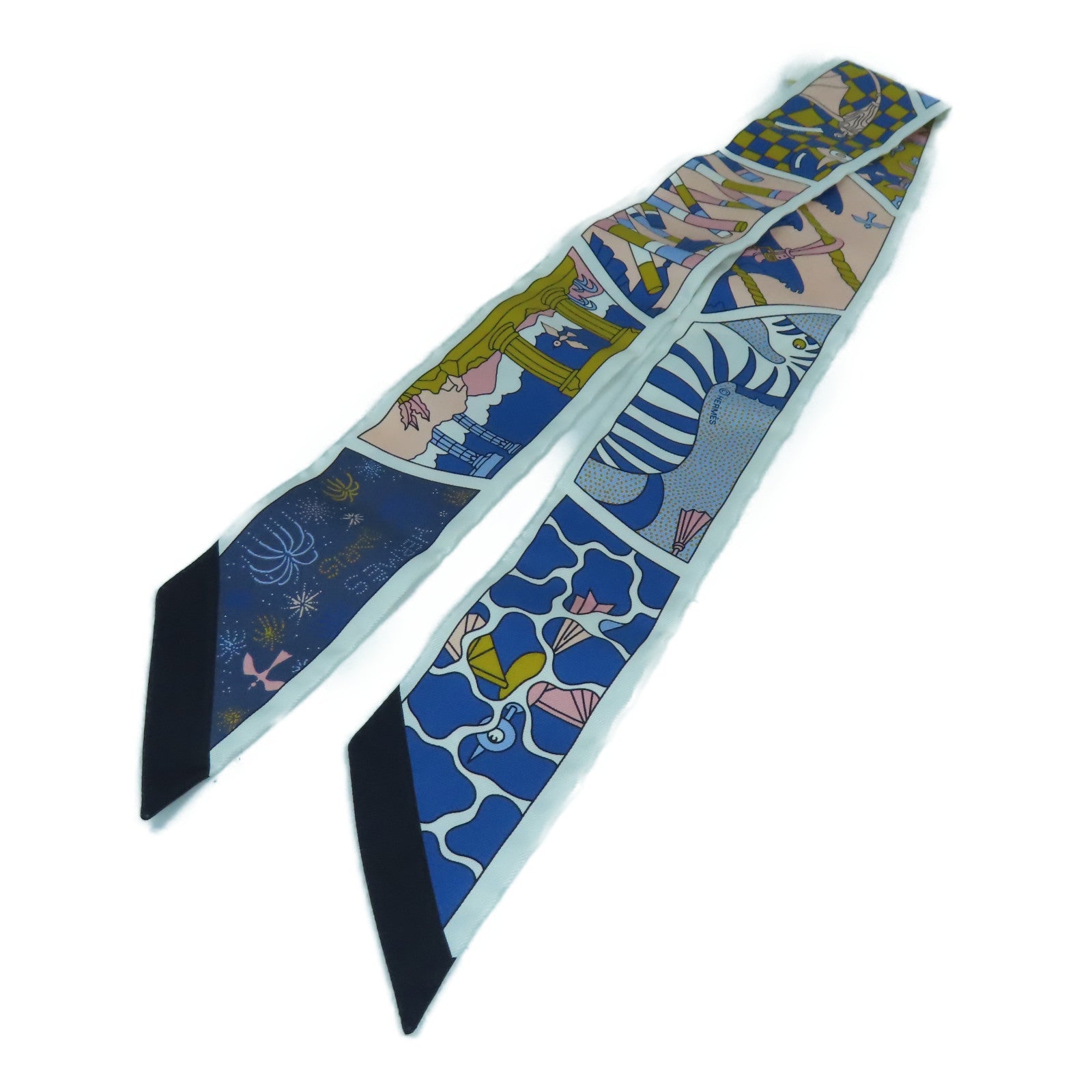 HERMES 絲質Twilly Scarf絲巾白色/粉紅色
