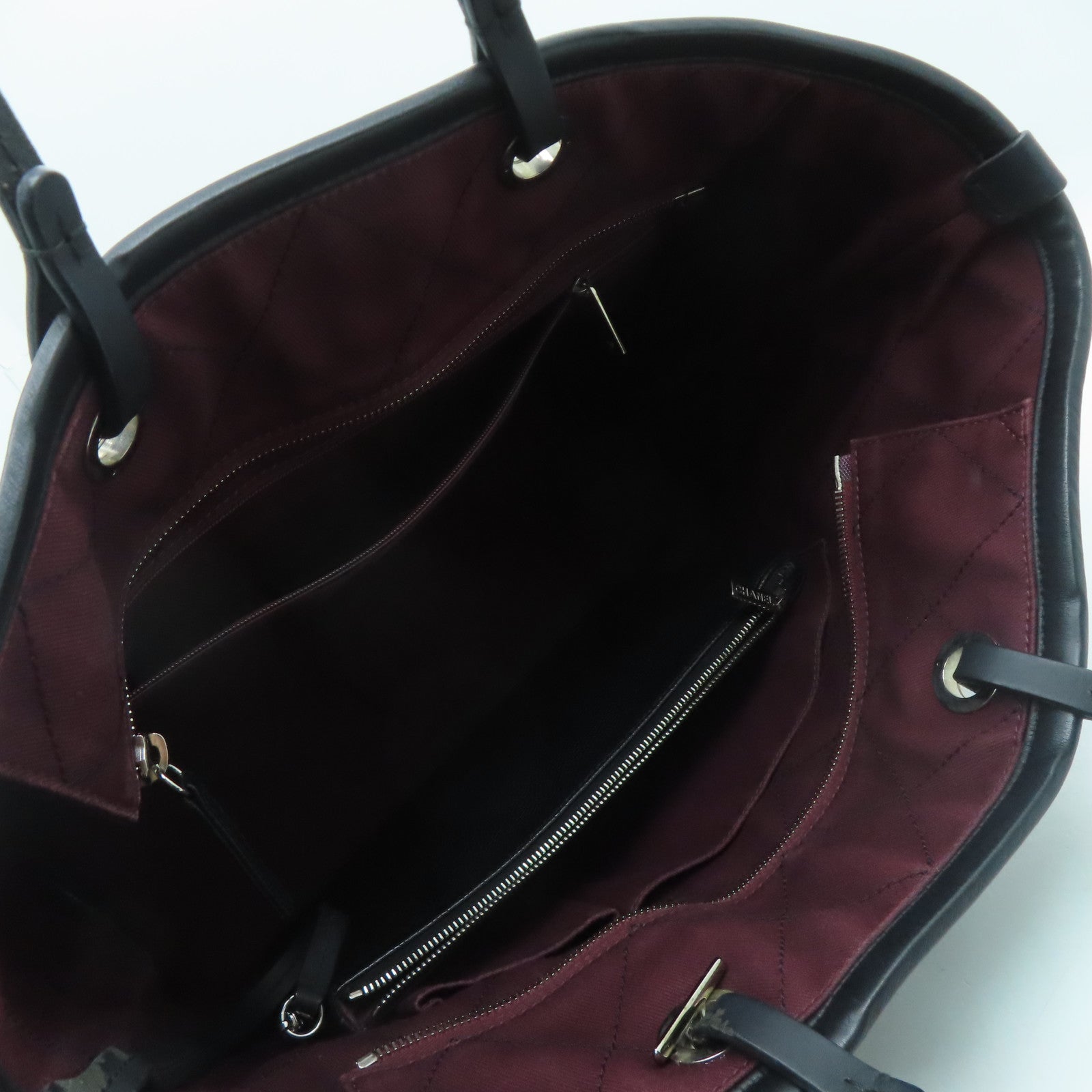 CHANEL 菱格牛皮皮革Tote Bag銀扣手挽袋黑色