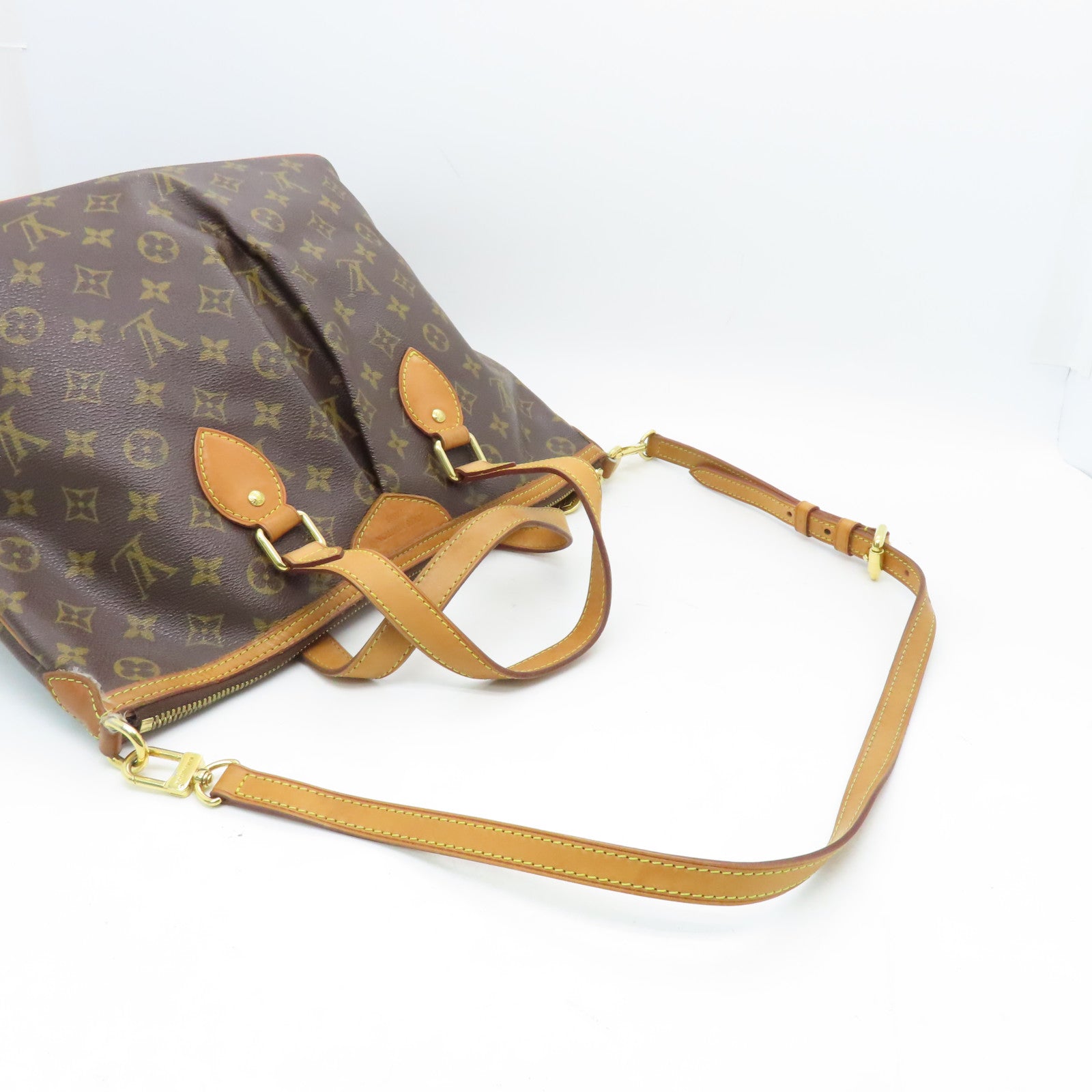 LOUIS VUITTON Monogram Palermo PM gold buckle handle shoulder bag brown